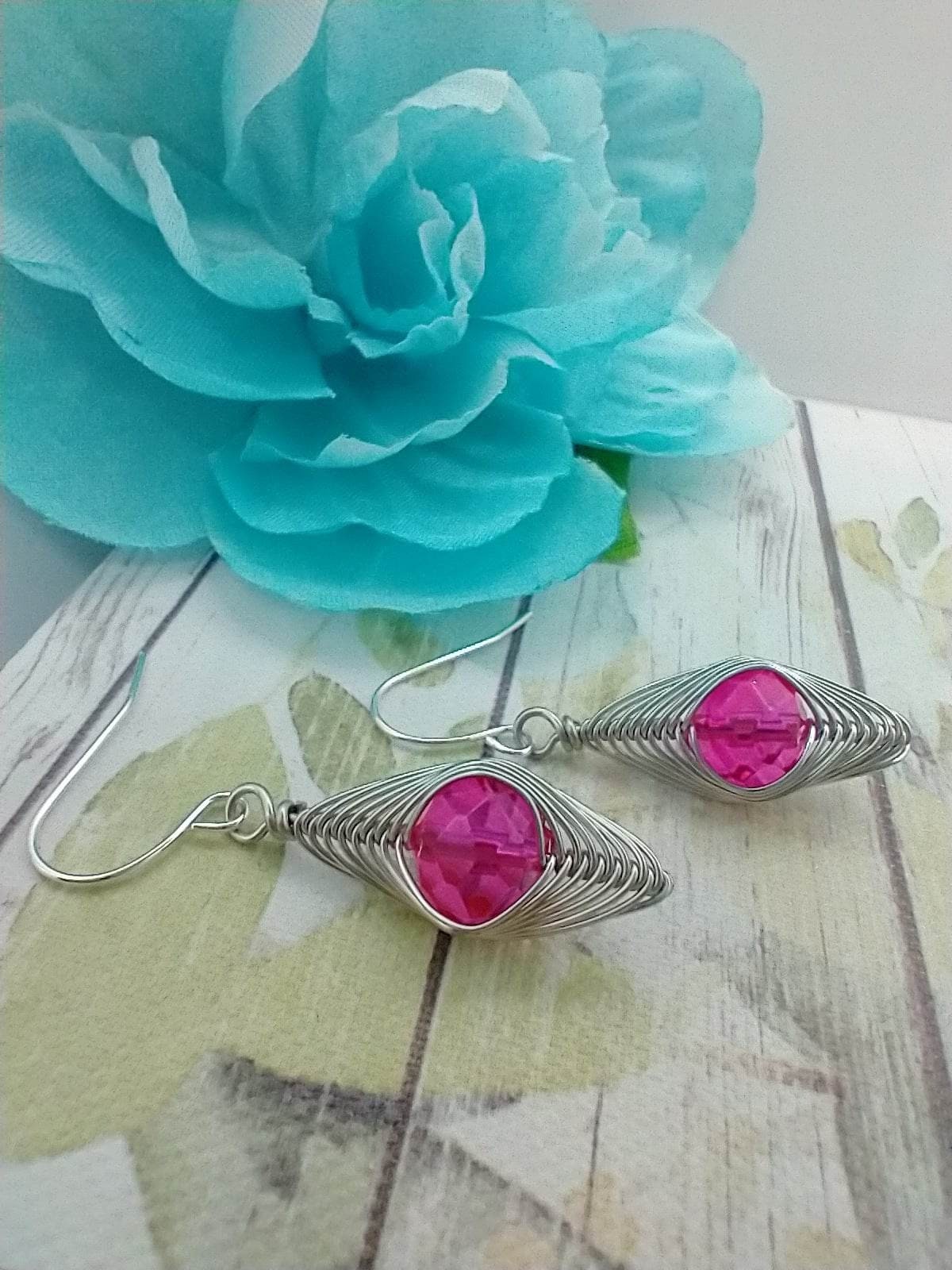 Dainty Crystal Dangle Earrings: Silver Wire Wrapped, Boho Style