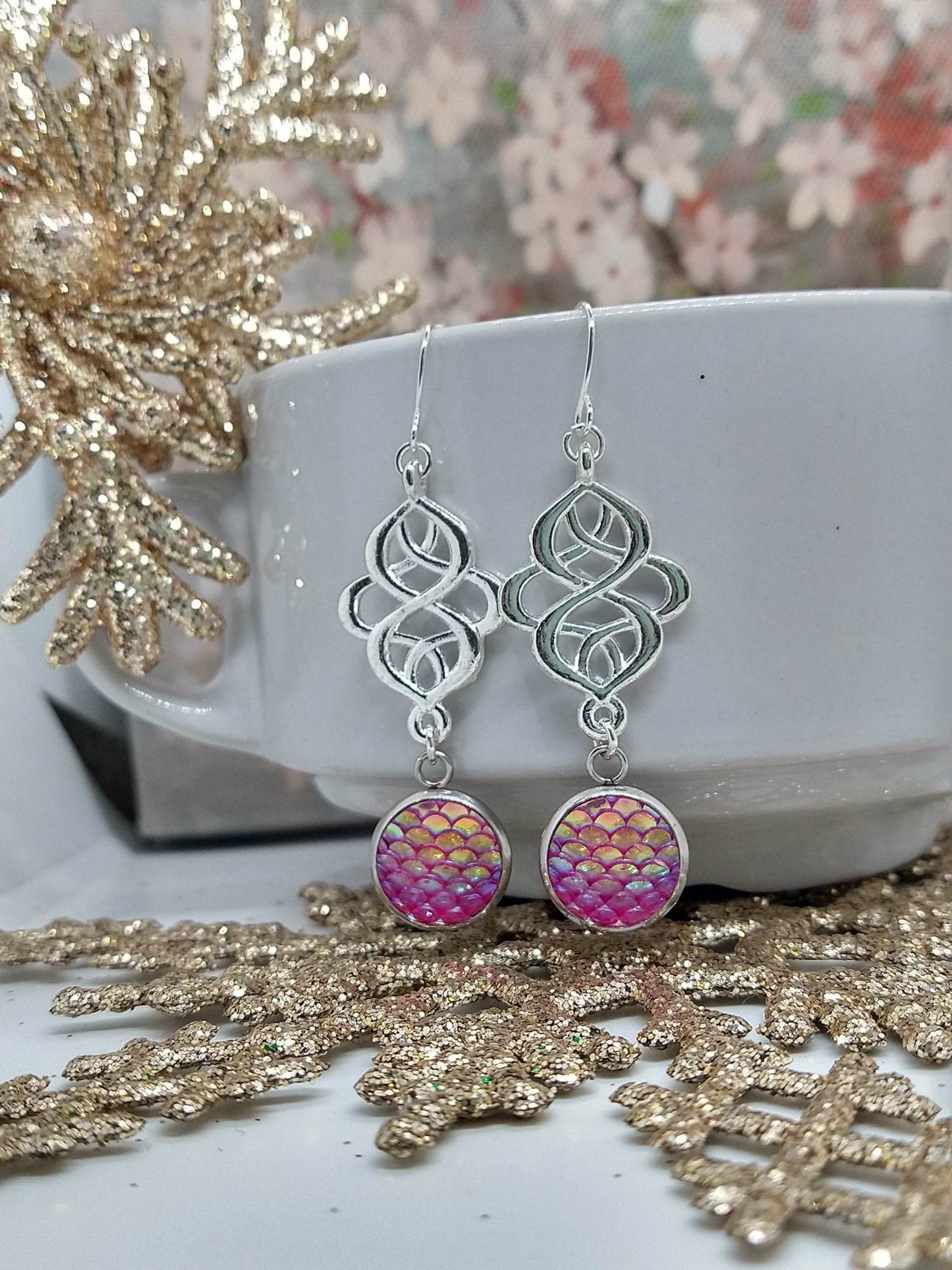 Mermaid Scale Earrings: Sterling Silver Boho Dangle Earrings