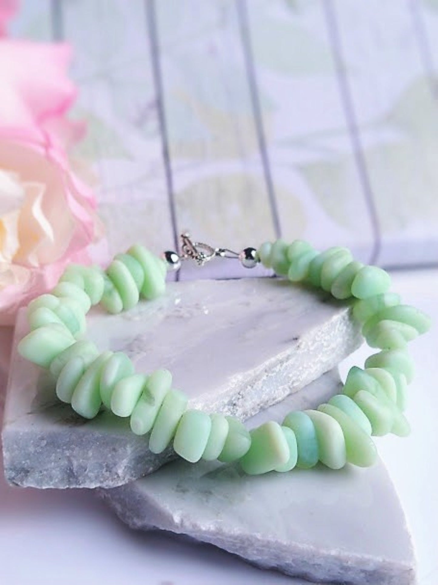 Opaque Green Sea Glass Bracelet: Sterling Silver Clasp, Beach Jewelry