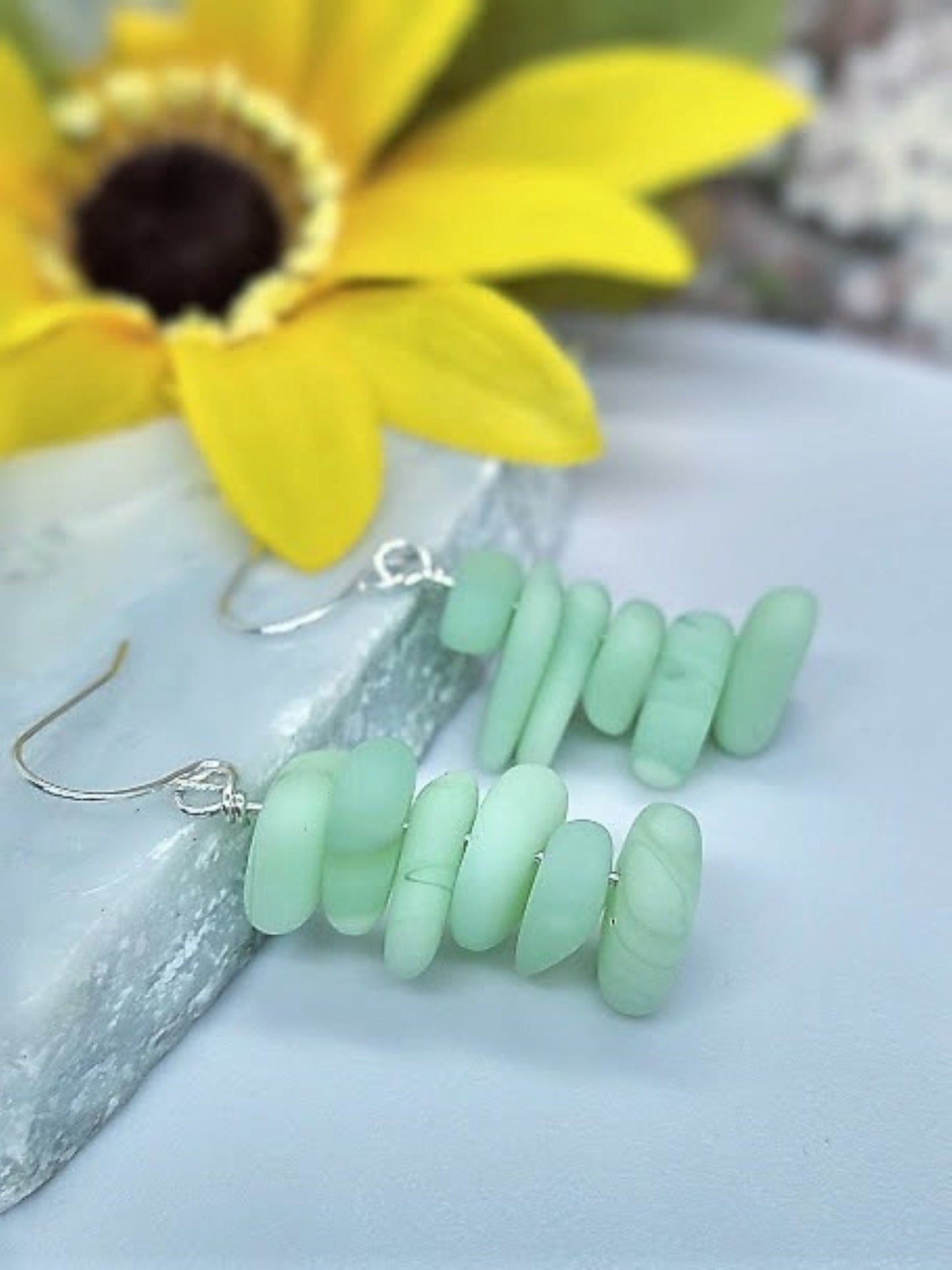 Mint Green Sea Glass Earrings: Sterling Silver Dangle Beach Jewelry