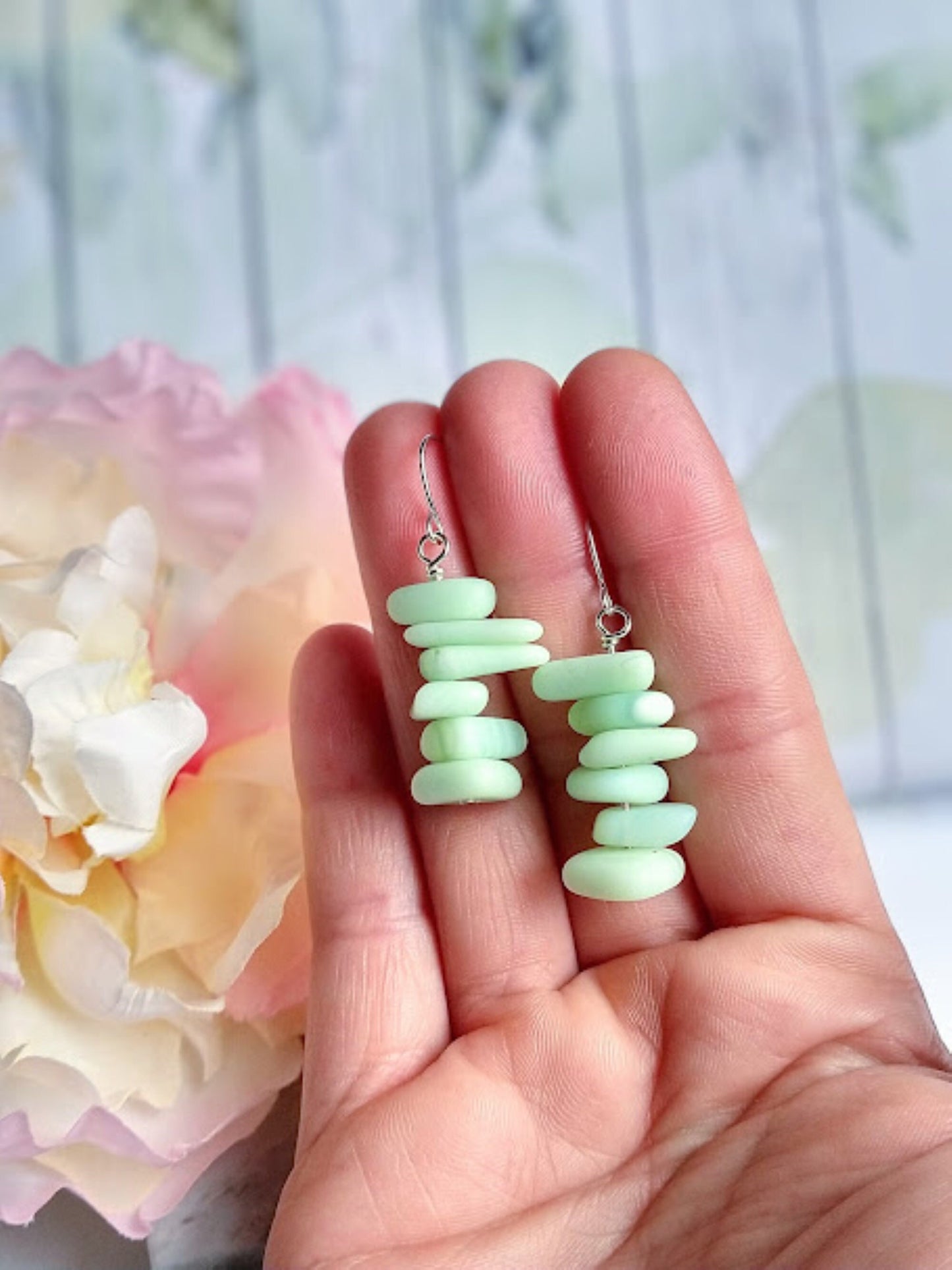 Mint Green Sea Glass Earrings: Sterling Silver Dangle Beach Jewelry