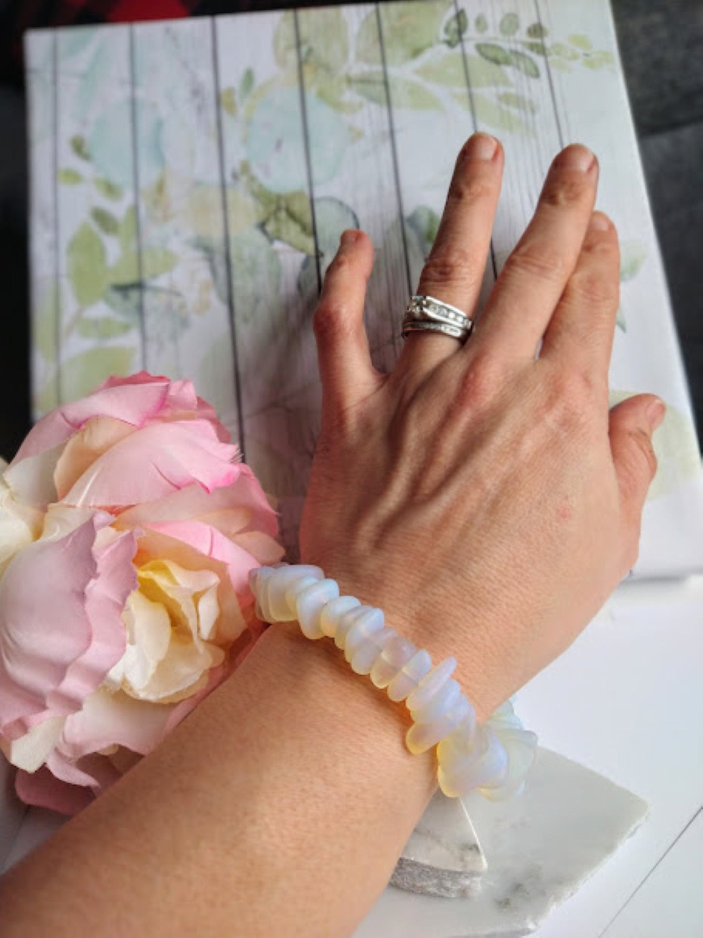 Handmade Opalite Seaglass Bracelet: Sterling Silver Toggle Clasp
