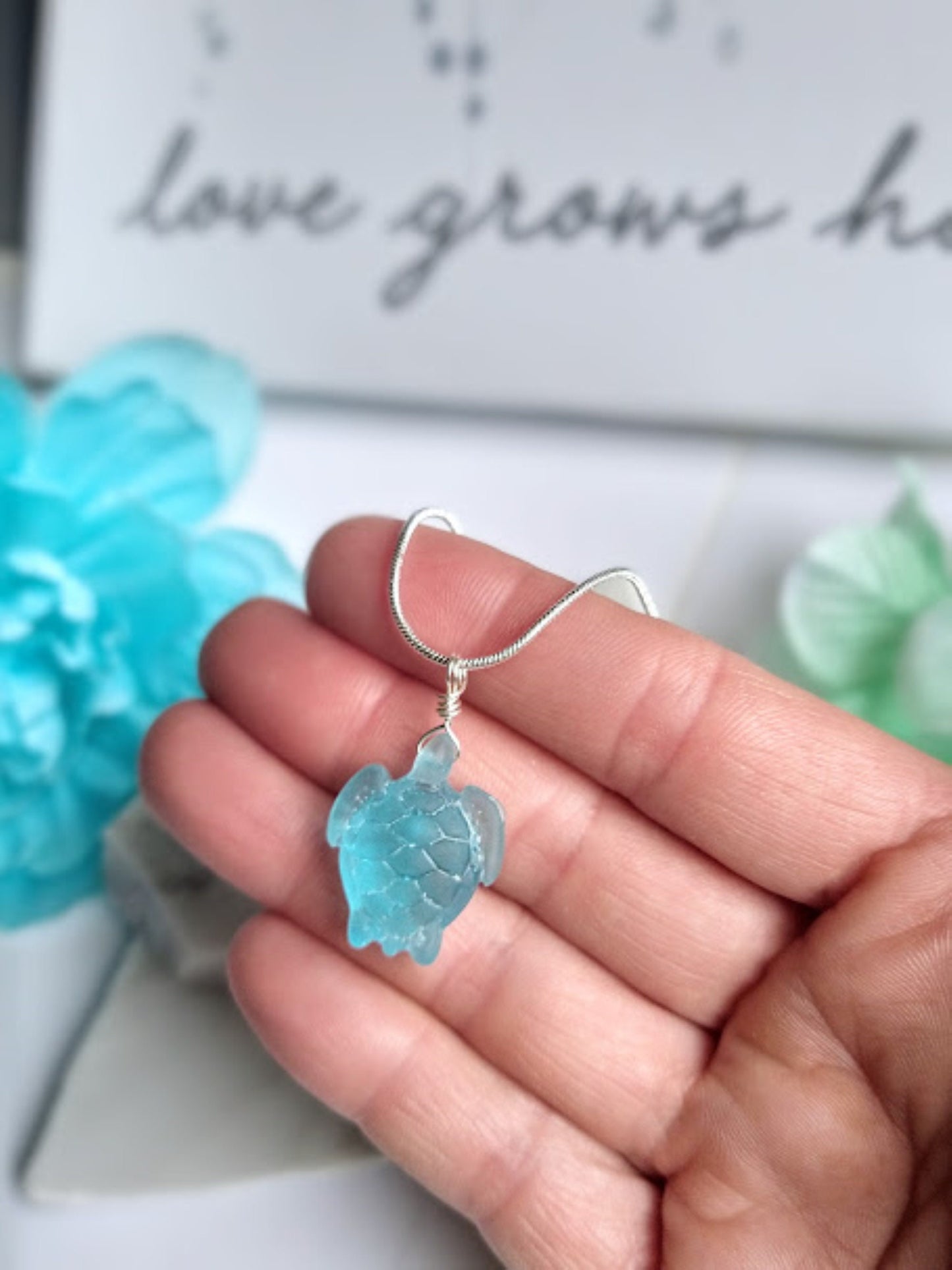 Sea Glass Turtle Necklace: Sterling Silver Beach Pendant, Choose Your Color