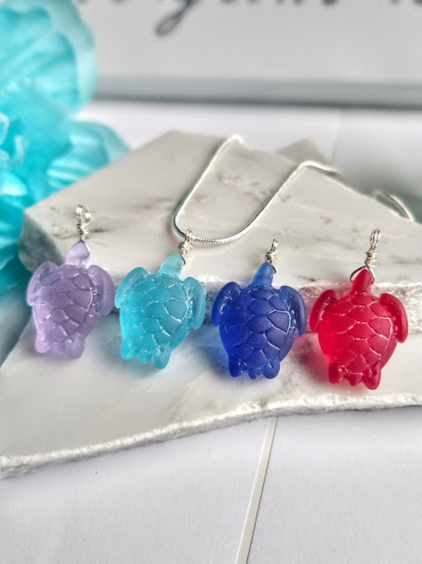 Sea Glass Turtle Necklace: Sterling Silver Beach Pendant, Choose Your Color