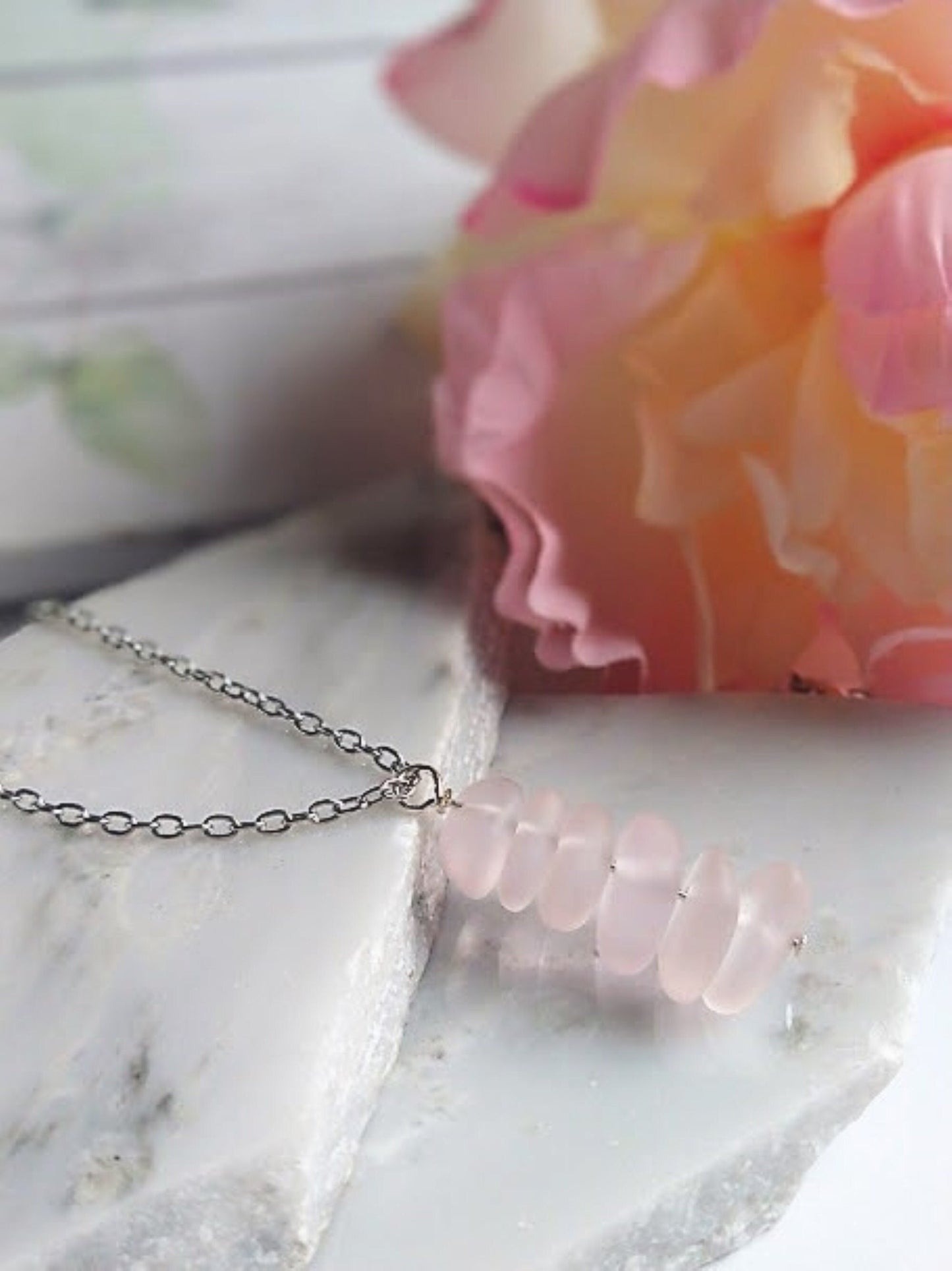Stacked Sea Glass Pendant Necklace: Stainless Steel or Sterling Silver