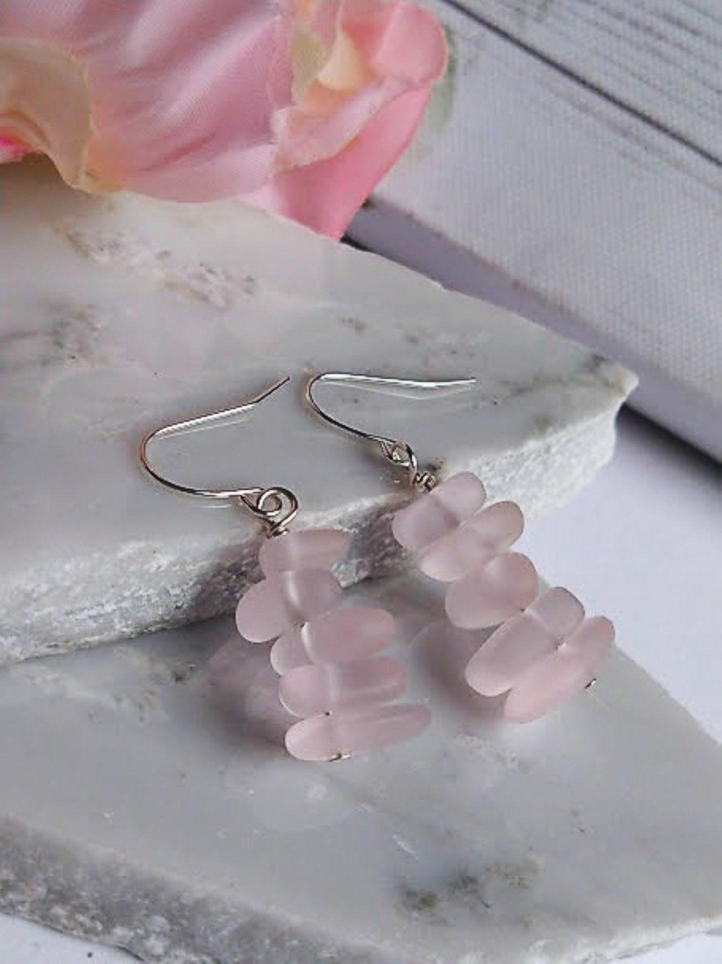 Handmade Pink Sea Glass Jewelry Set: Sterling Silver, Boho Beach Style