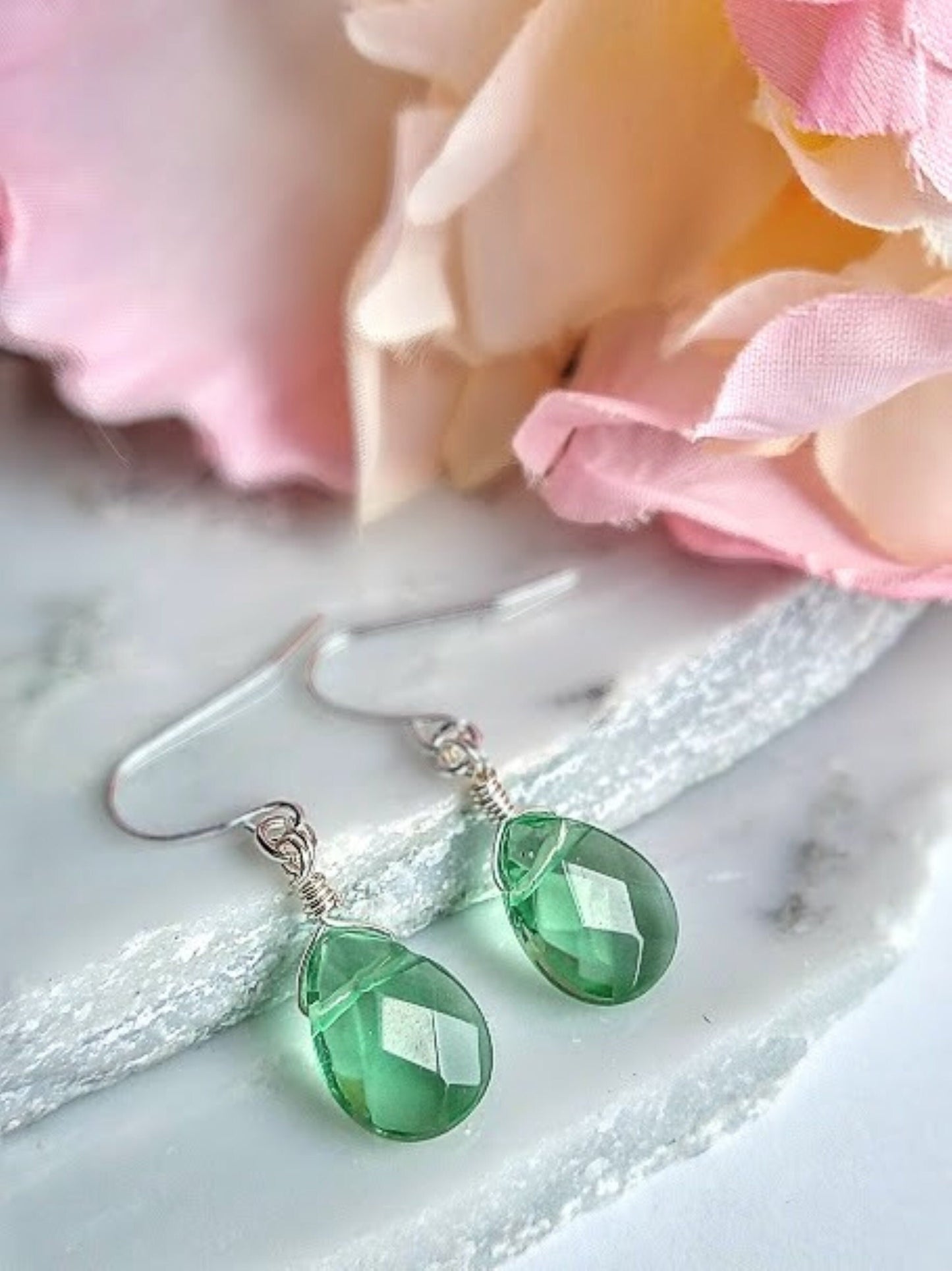 Green Peridot Earrings - August Birthstone Dangle Earrings - Minimalist Jewelry - Gold or Silver Teardrop Gift For Her Dainty Drop Earrings