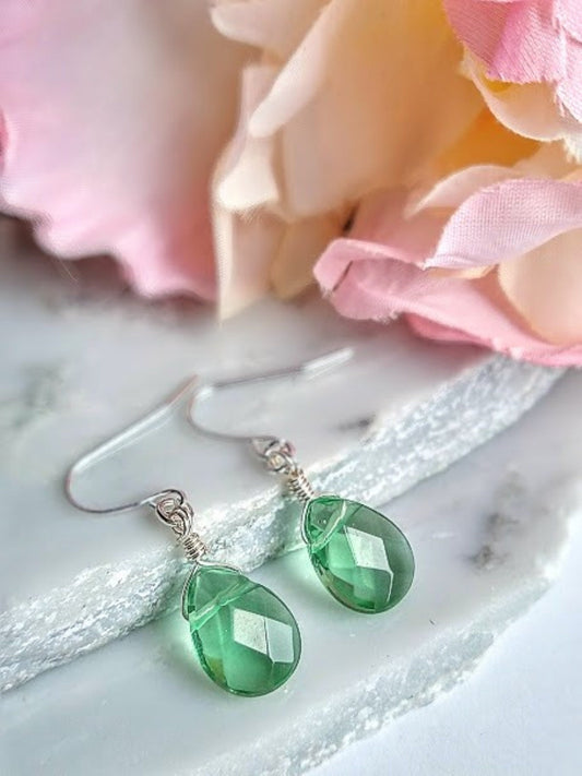 Green Peridot Earrings - August Birthstone Dangle Earrings - Minimalist Jewelry - Gold or Silver Teardrop Gift For Her Dainty Drop Earrings
