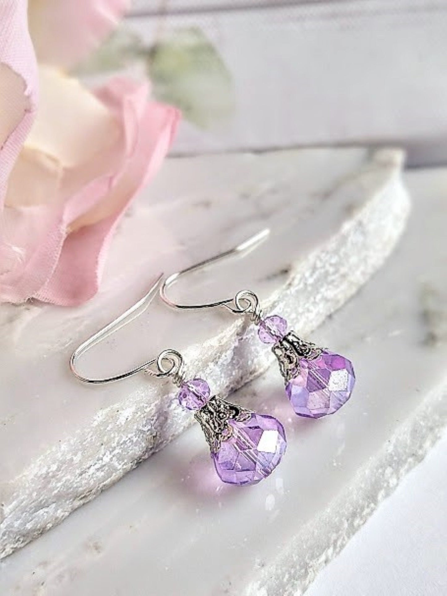 Dainty Amethyst Drop Earrings: February Birthstone Jewelry
