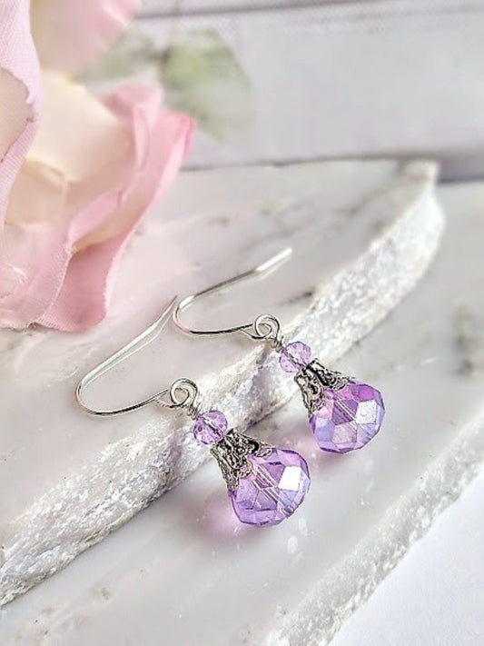 Dainty Amethyst Drop Earrings: February Birthstone Jewelry