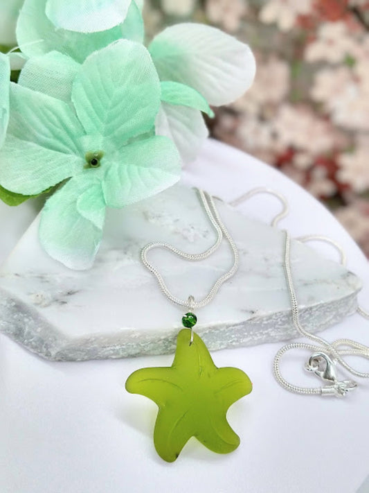 Ladies Dainty Necklace Sterling Silver Snake Chain Seaglass Jewelry Ocean Charm Starfish Pendant Minimalist Gift For Her Beach Inspired