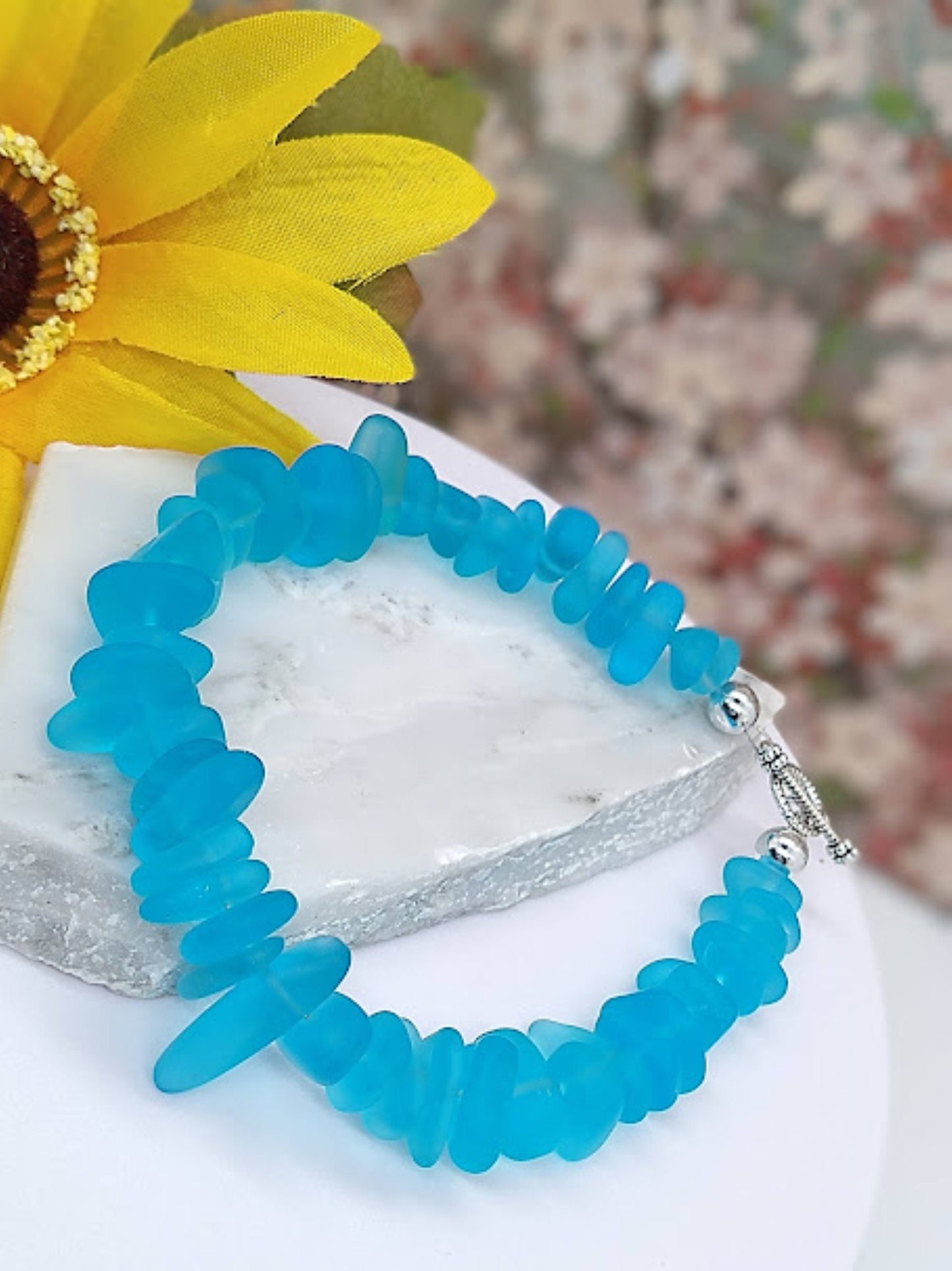 Beach Bracelet Caribbean Blue Sea Glass Beach Strand Silver Bracelet Gifts For Her Dainty Minimalist Jewelry Bad Apple Designs Stretch