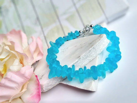 Beach Bracelet Caribbean Blue Sea Glass Beach Strand Silver Bracelet Gifts For Her Dainty Minimalist Jewelry Bad Apple Designs Stretch