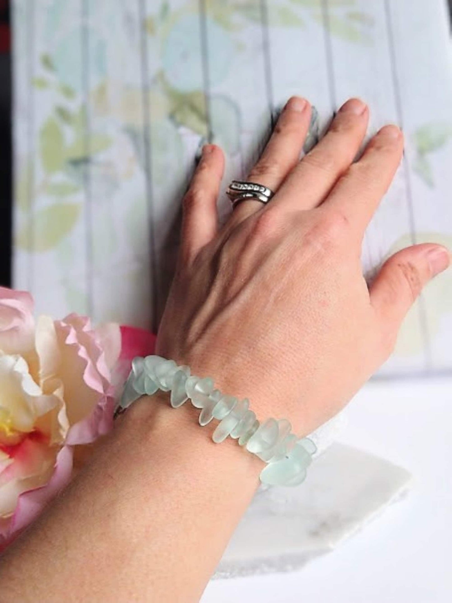 Aqua Sea Glass Bracelet: Sterling Silver Toggle Clasp, Beach Wedding Jewelry