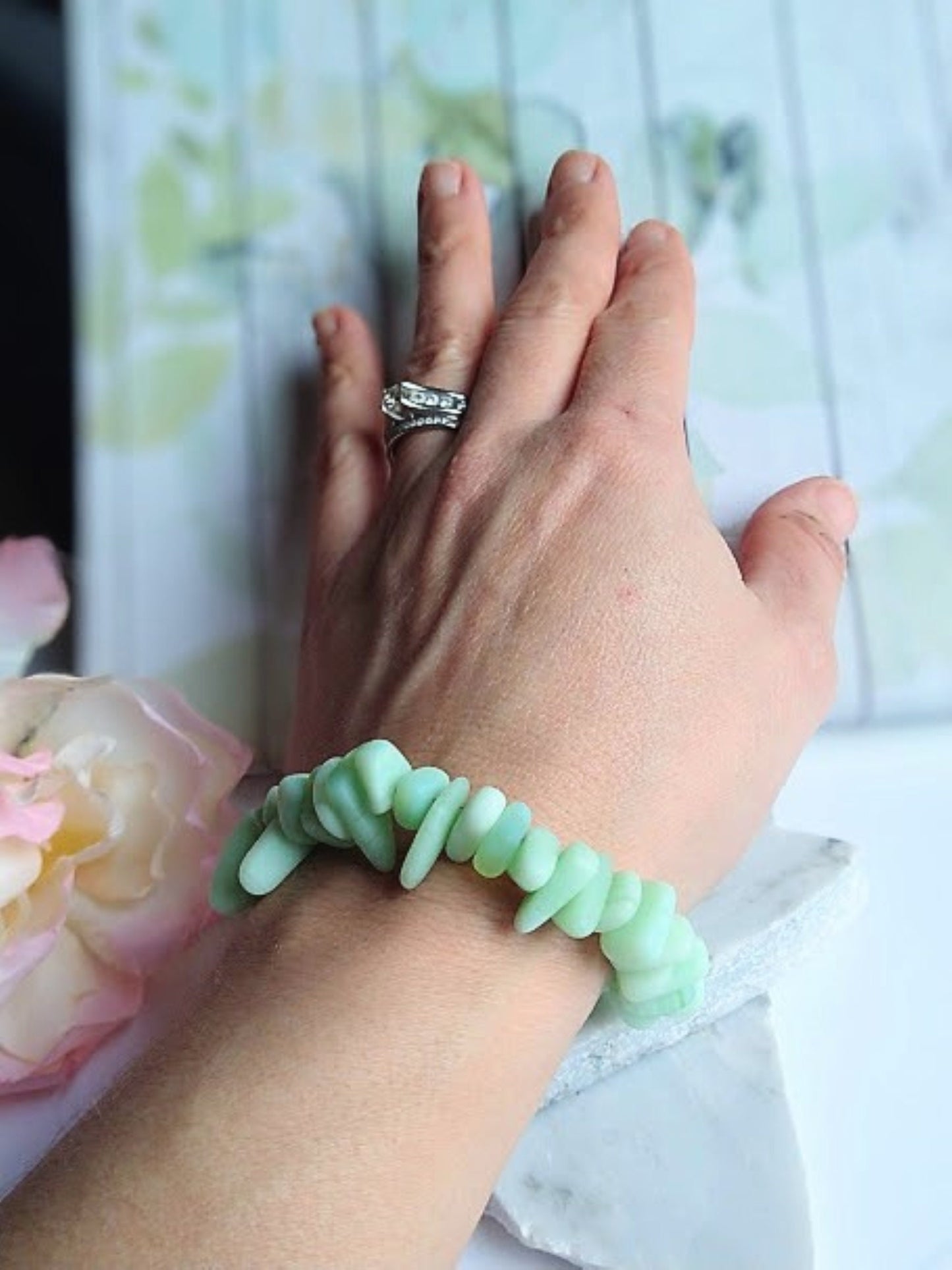 Opaque Green Sea Glass Bracelet: Sterling Silver Clasp, Beach Jewelry