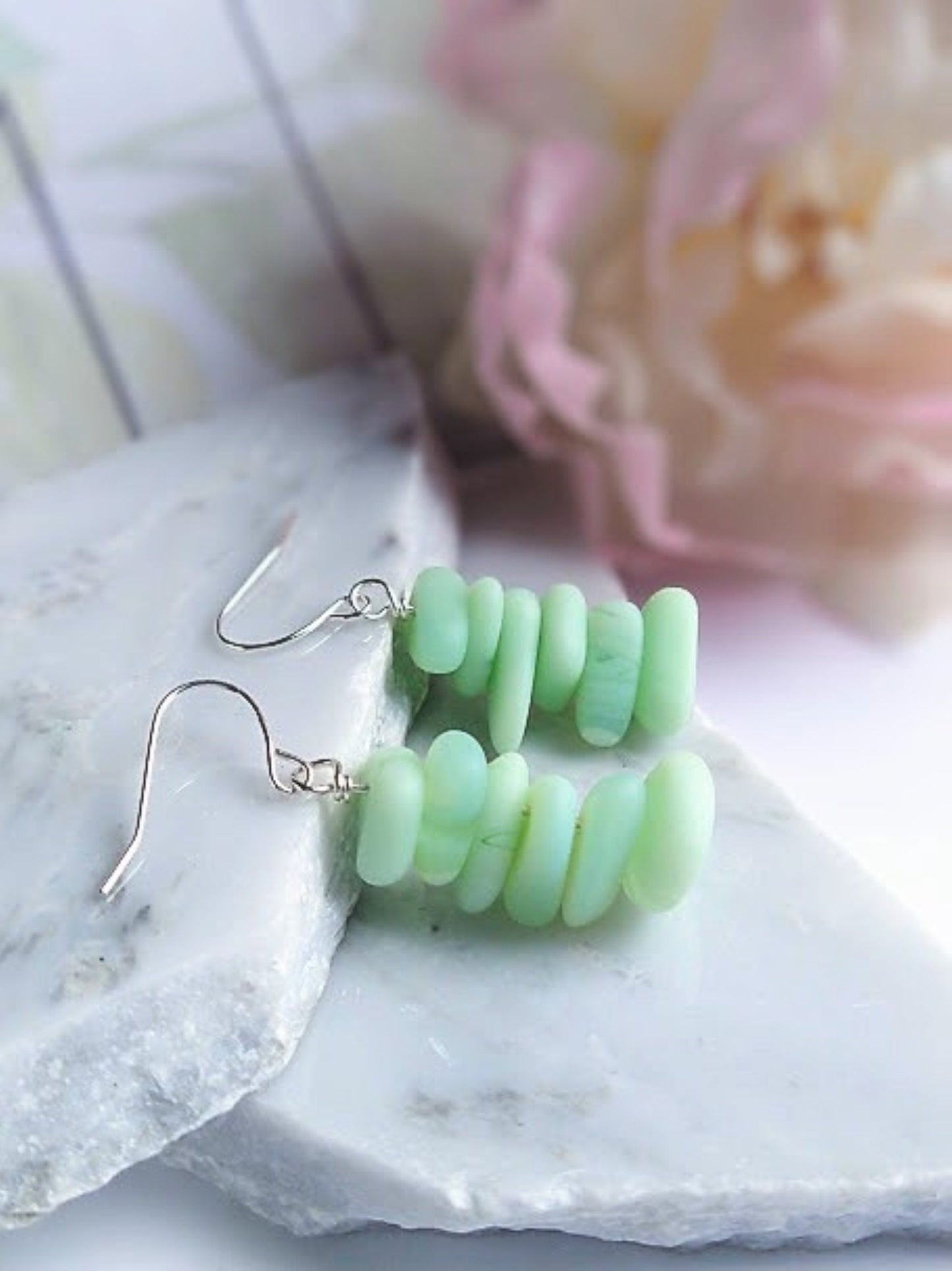 Mint Green Sea Glass Earrings: Sterling Silver Dangle Beach Jewelry