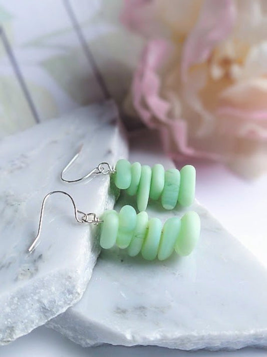 Mint Green Sea Glass Earrings: Sterling Silver Dangle Beach Jewelry