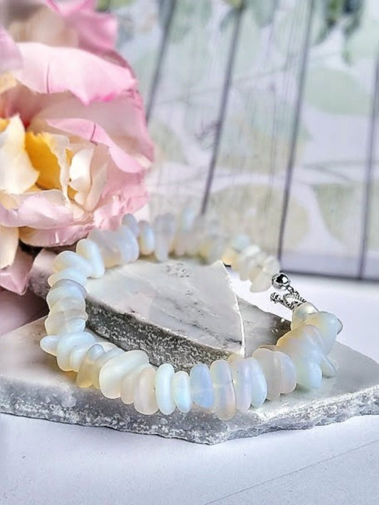 Handmade Opalite Seaglass Bracelet: Sterling Silver Toggle Clasp