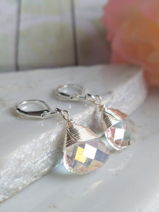 Crystal Teardrop Dangle Earrings: Bridal Silver Jewelry
