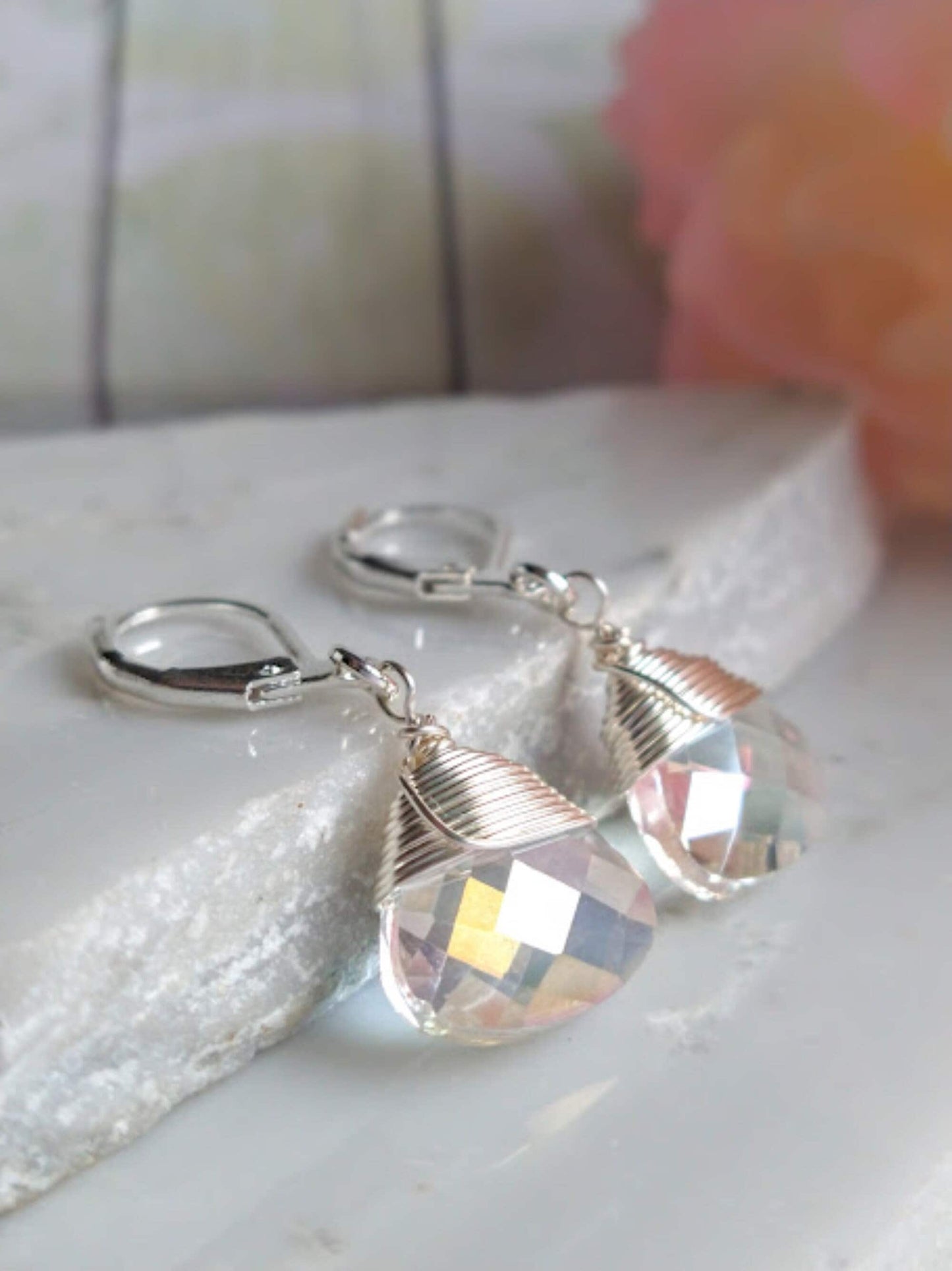 Sparkling Crystal Teardrop Silver Earrings Ladies Bridal Earrings Dainty Dangle Earrings Gift For Her Minimalist Jewelry Christmas Gift