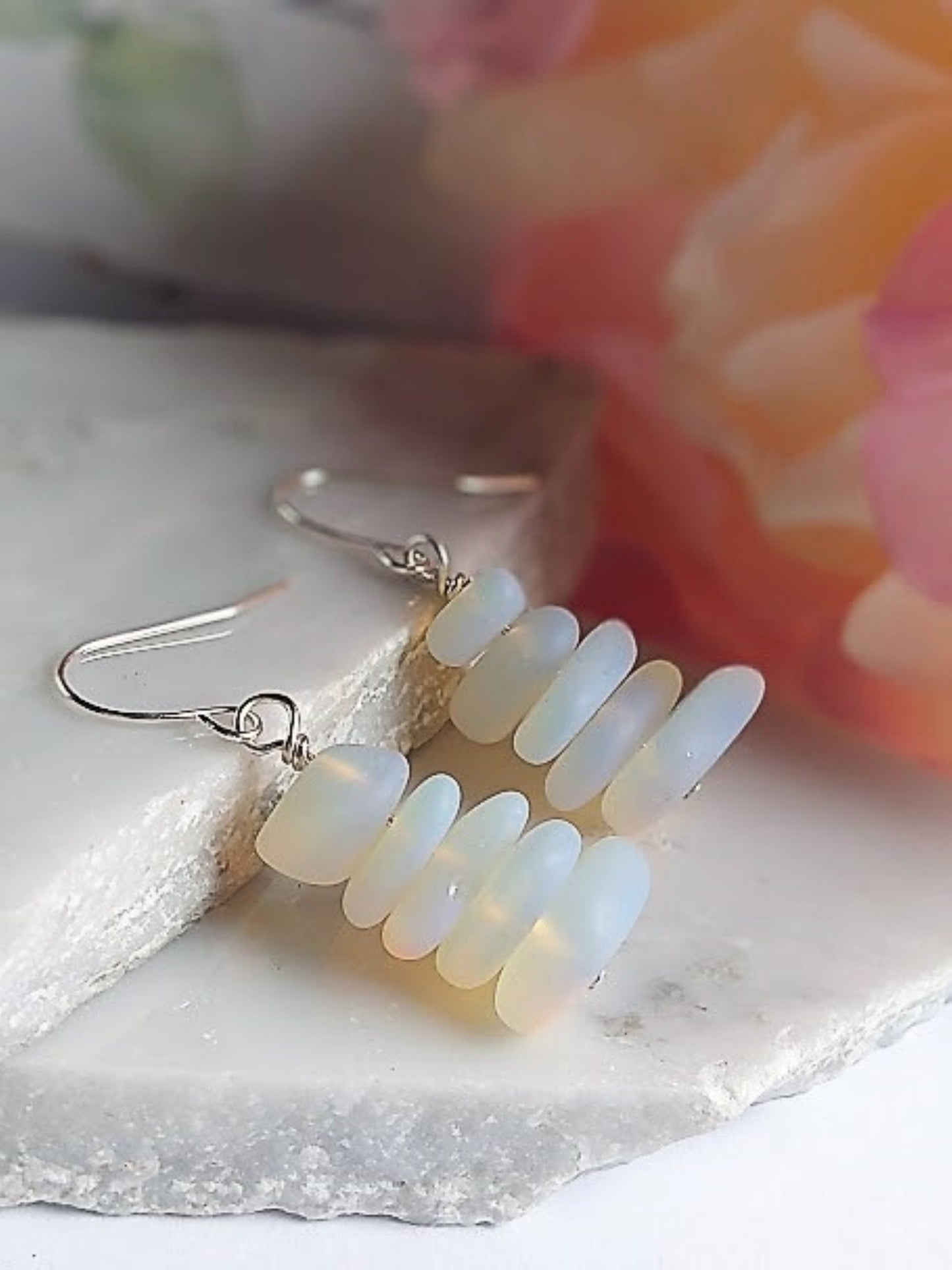 Opal Moonstone Sea Glass Earrings • Dangle Drop Earrings • Beach Wedding Jewelry • Boho Coastal Gift • Handmade Sterling Silver