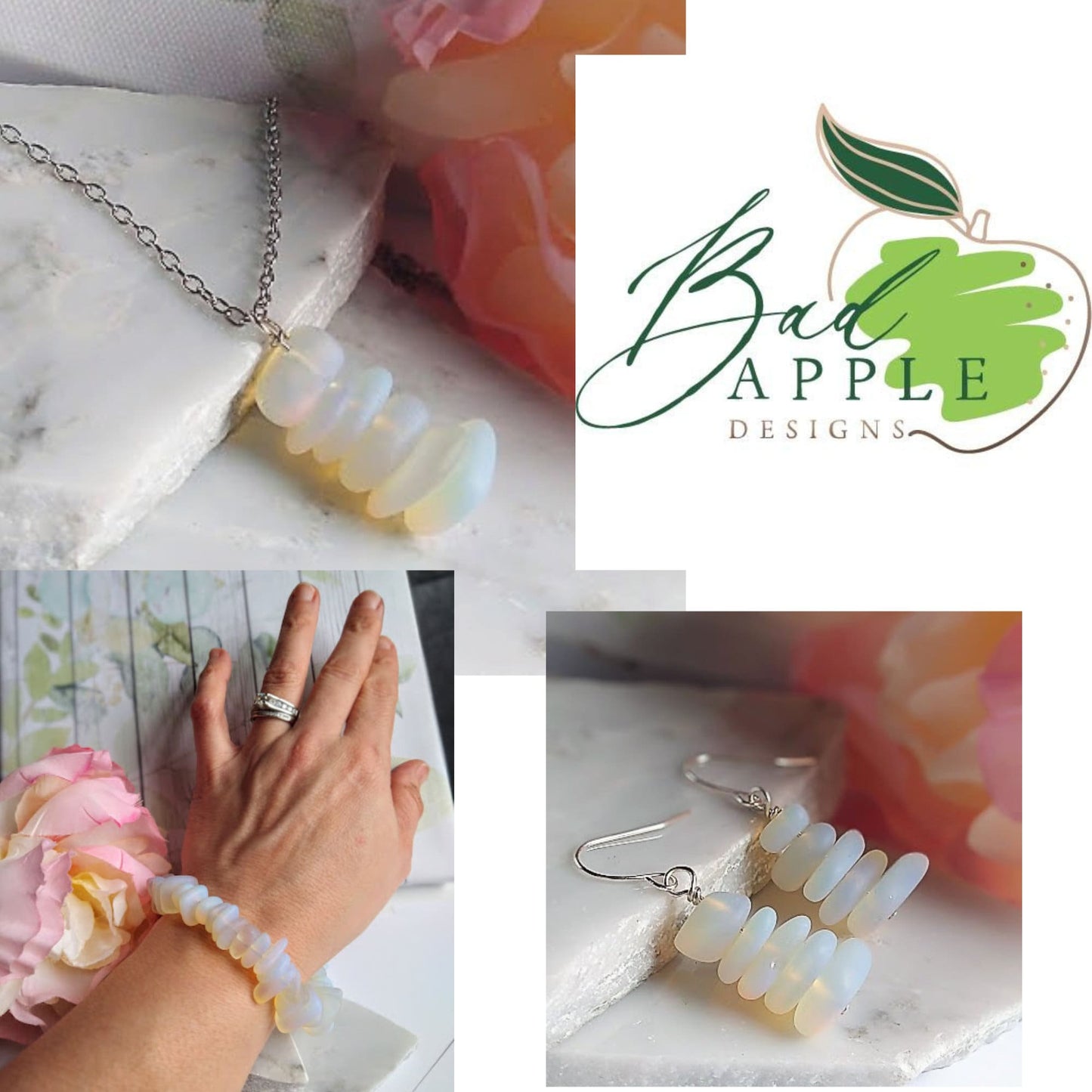 Opal Sea Glass Necklace: Stainless Steel Cable Chain, Beach Jewelry