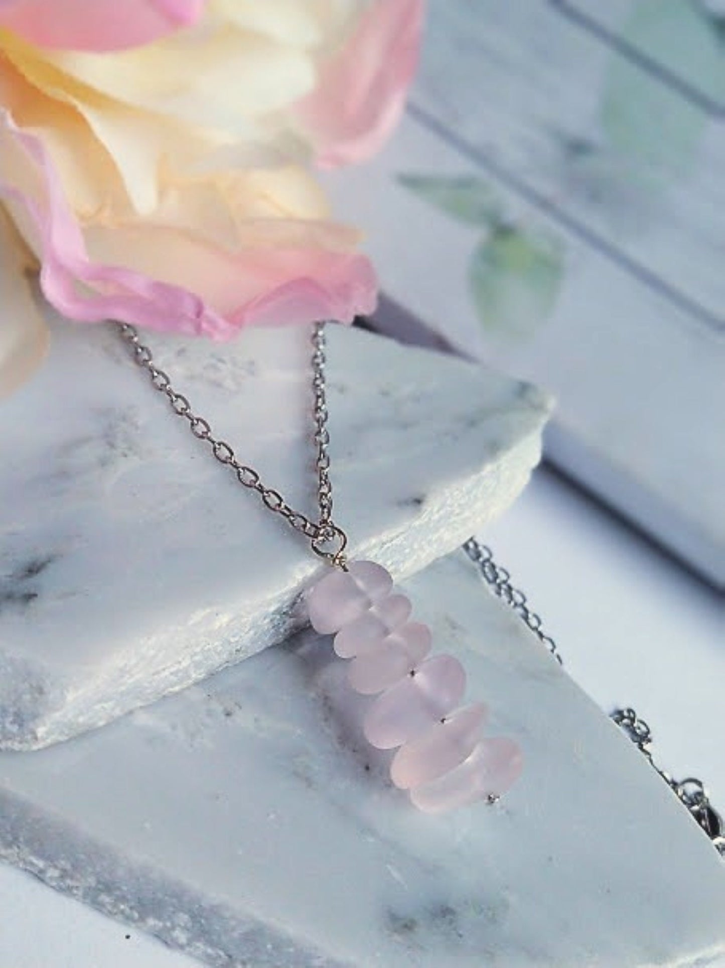 Stacked Sea Glass Pendant Necklace: Stainless Steel or Sterling Silver