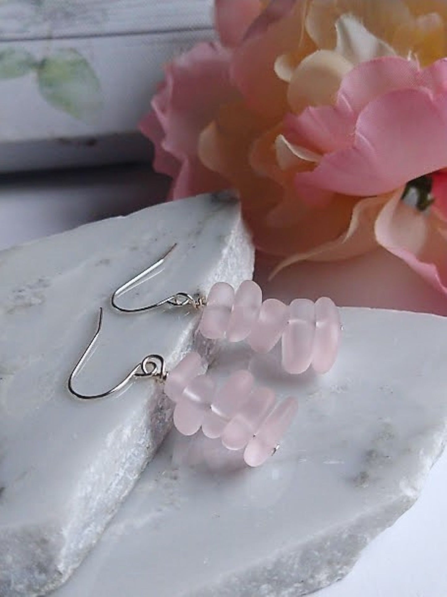 Handmade Pink Sea Glass Jewelry Set: Sterling Silver, Boho Beach Style