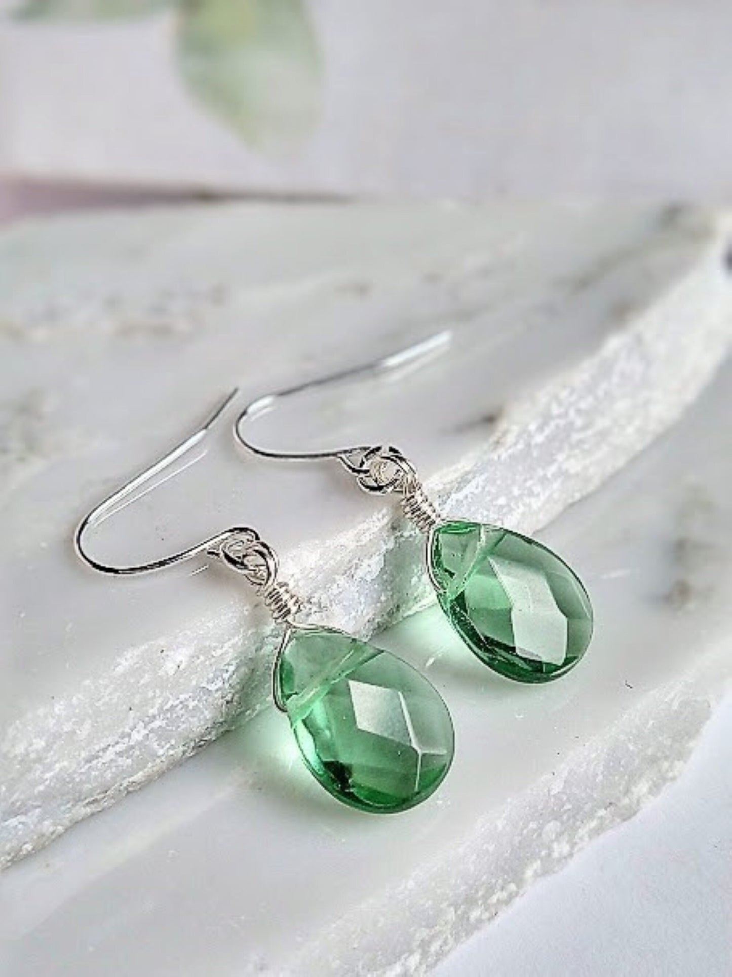 Green Peridot Earrings - August Birthstone Dangle Earrings - Minimalist Jewelry - Gold or Silver Teardrop Gift For Her Dainty Drop Earrings