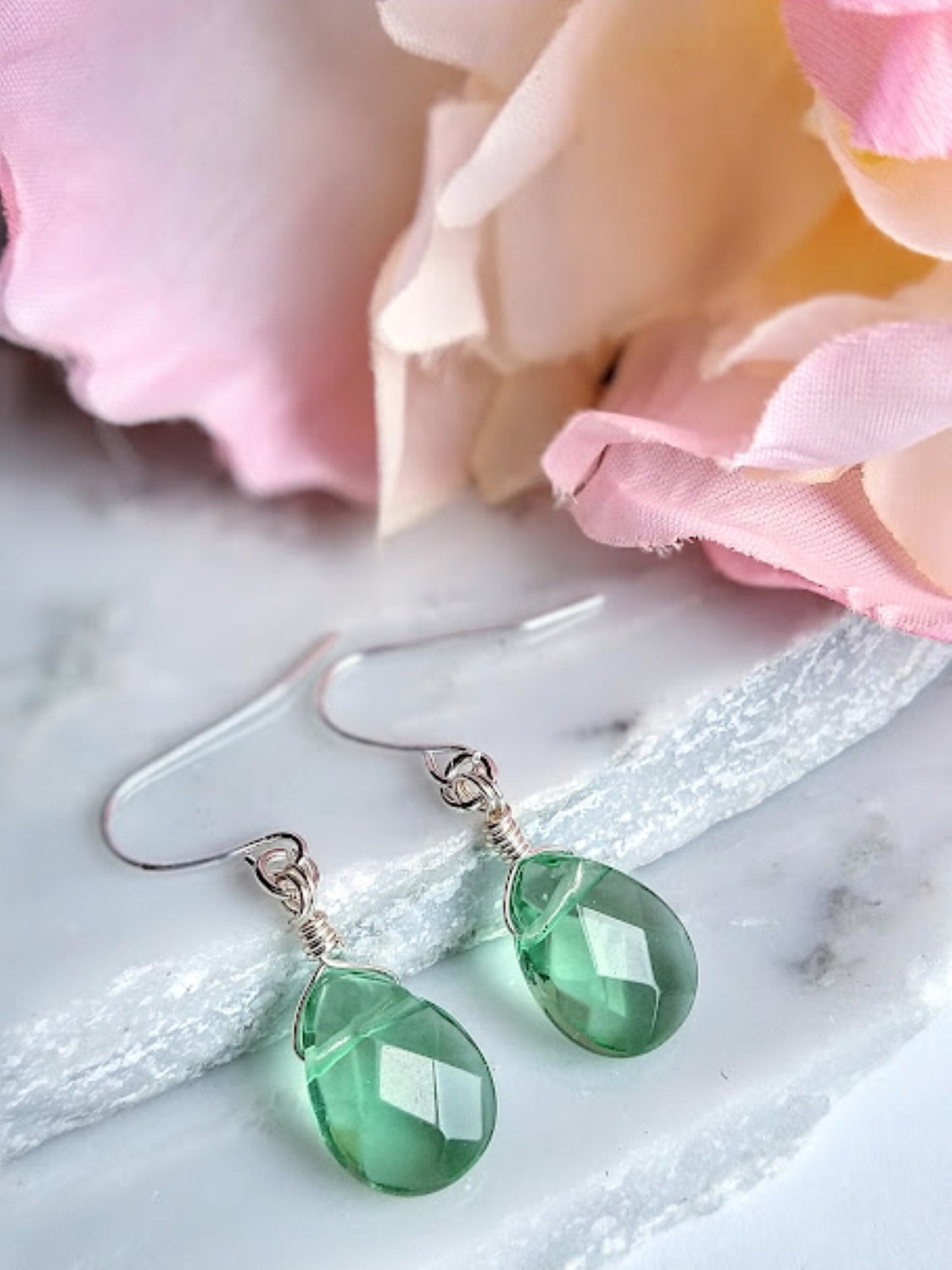 Green Peridot Earrings - August Birthstone Dangle Earrings - Minimalist Jewelry - Gold or Silver Teardrop Gift For Her Dainty Drop Earrings