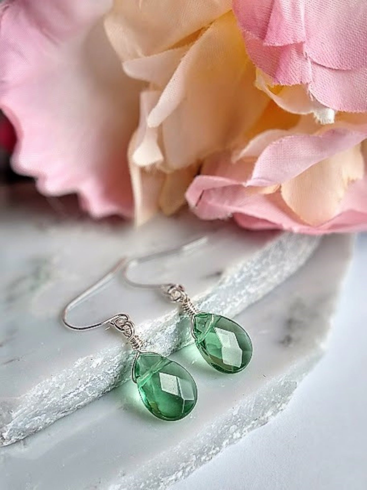 Green Peridot Earrings - August Birthstone Dangle Earrings - Minimalist Jewelry - Gold or Silver Teardrop Gift For Her Dainty Drop Earrings