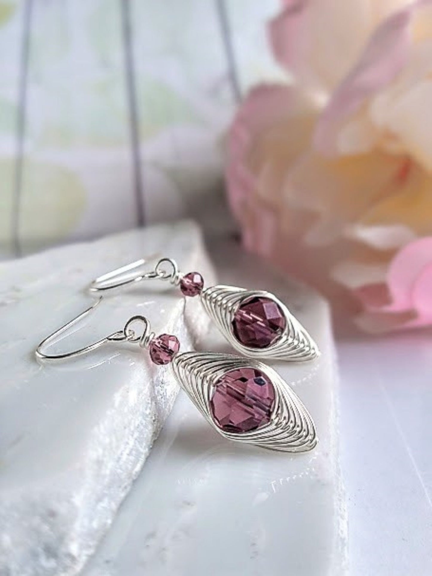 Sterling Silver Wire Wrapped Crystal Dangle Earrings