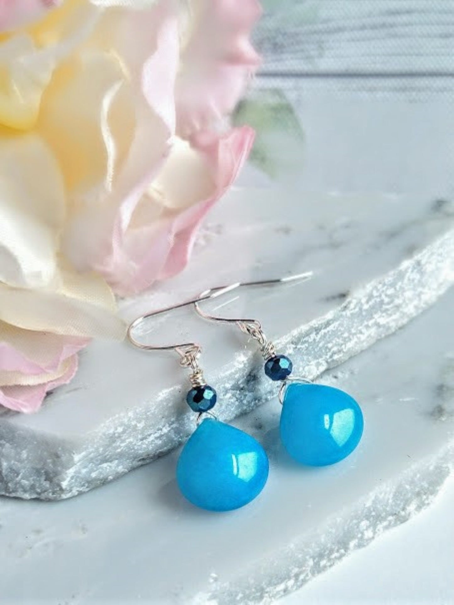 Blue Earrings Blue Drops Jewelry Gemstone Teardrop Dangle Earrings Minimalist Jewelry Gift For Her Ladies Earrings
