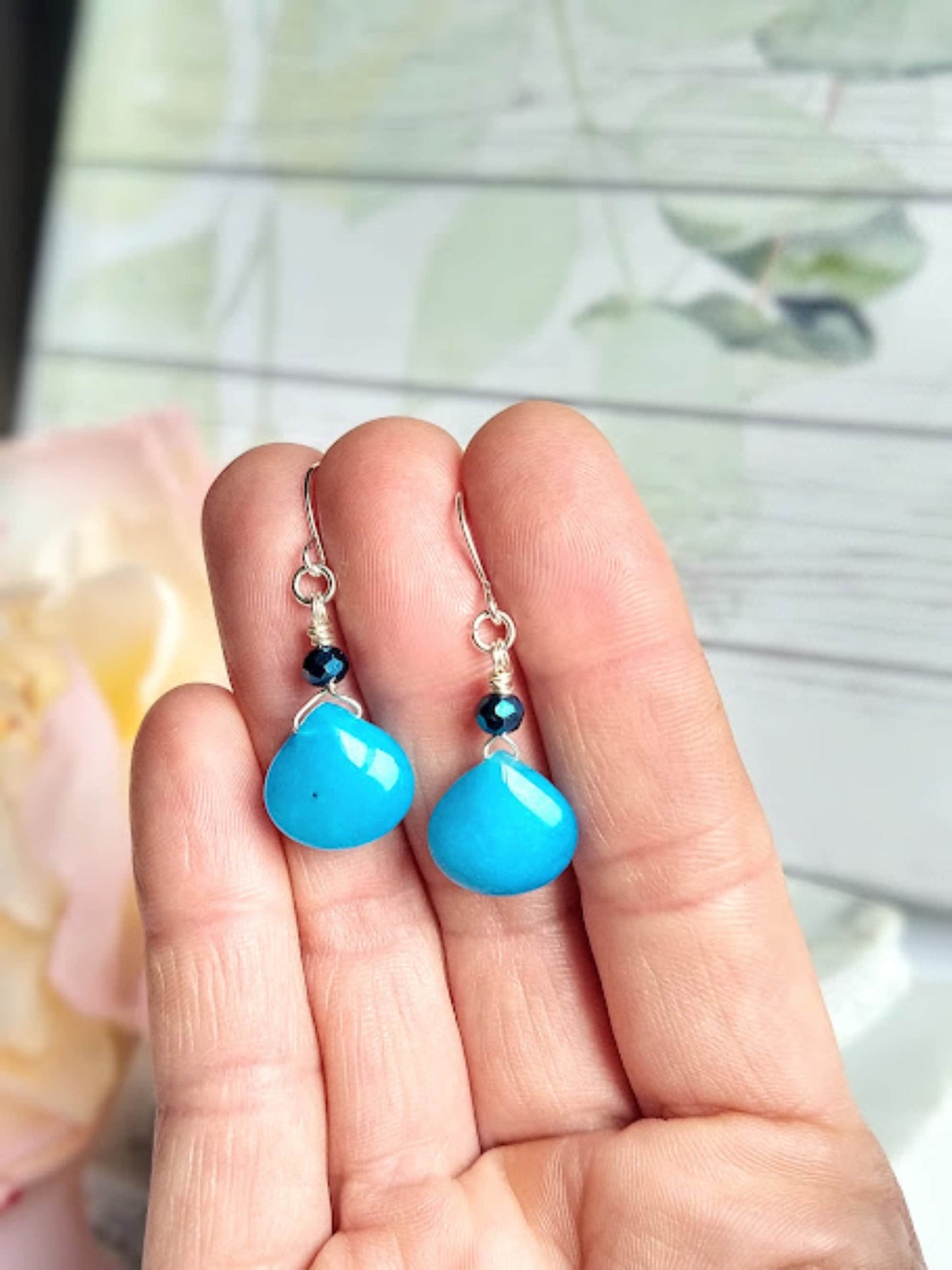 Blue Jade Teardrop Earrings: Handmade Gemstone Dangle Jewelry