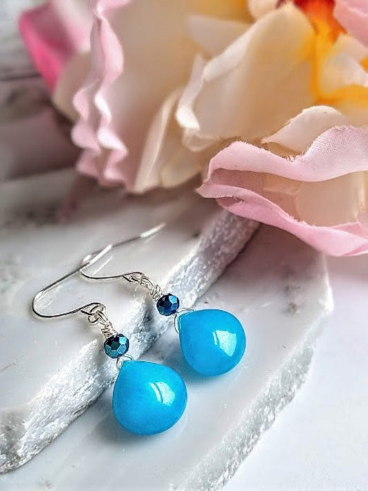 Blue Earrings Birthstone Jewelry Gemstone Teardrop Dangle Earrings Minimalist Jewelry Gift For Her Christmas Gift Handmade