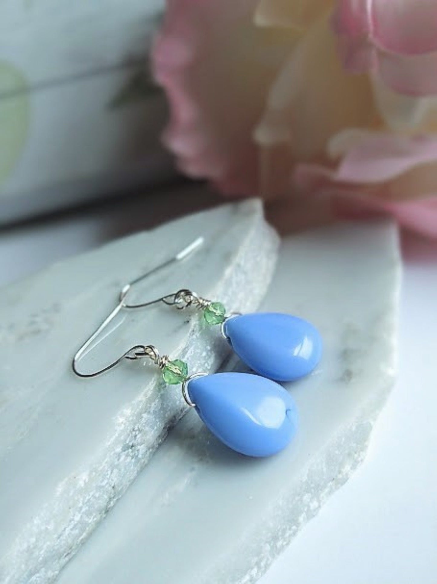 Blue Porcelain Teardrop Earrings: Gold Plated Drop Earrings