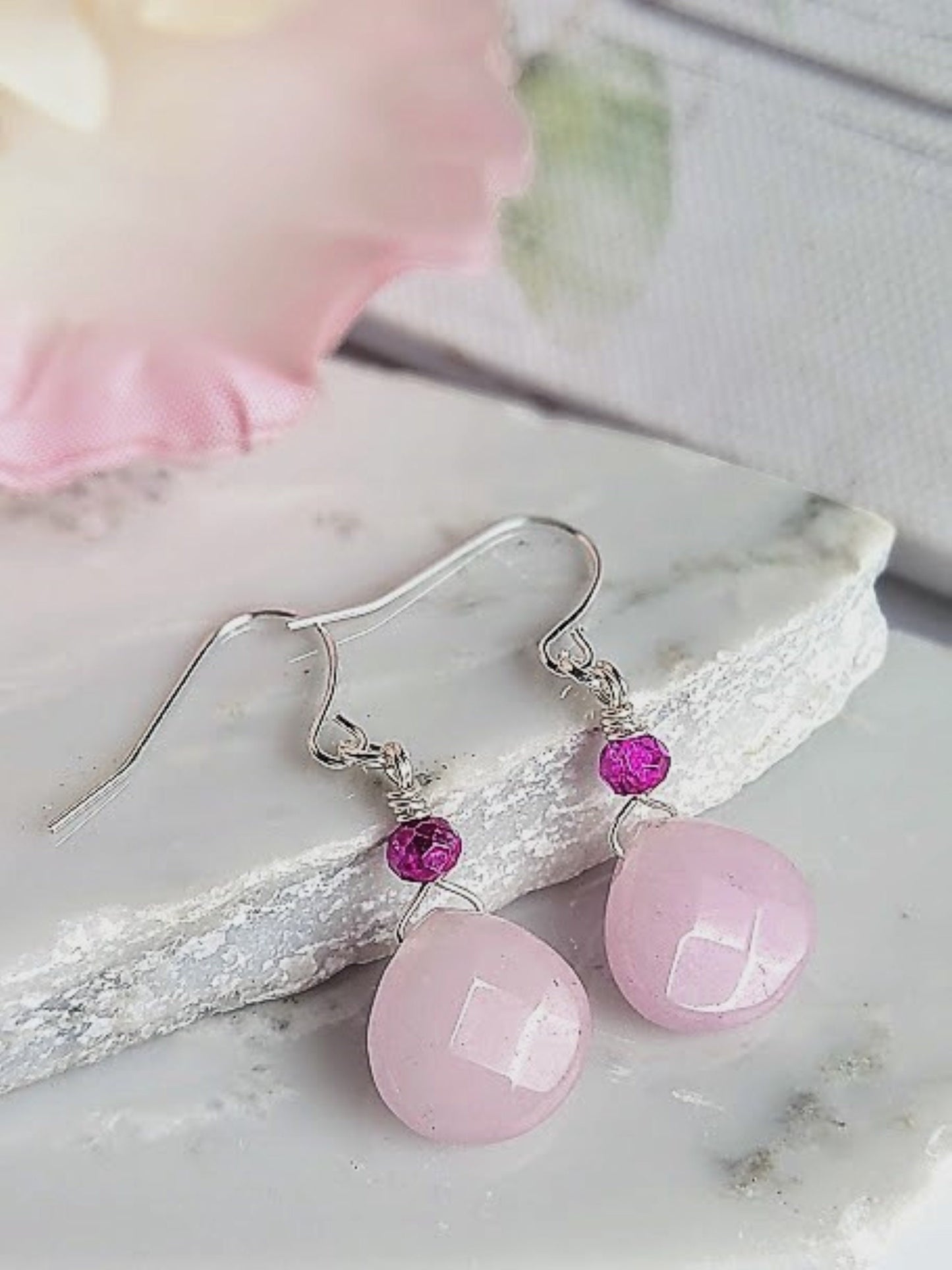 Pink Opal Teardrop Earrings: Sterling Silver Dangle Gemstone