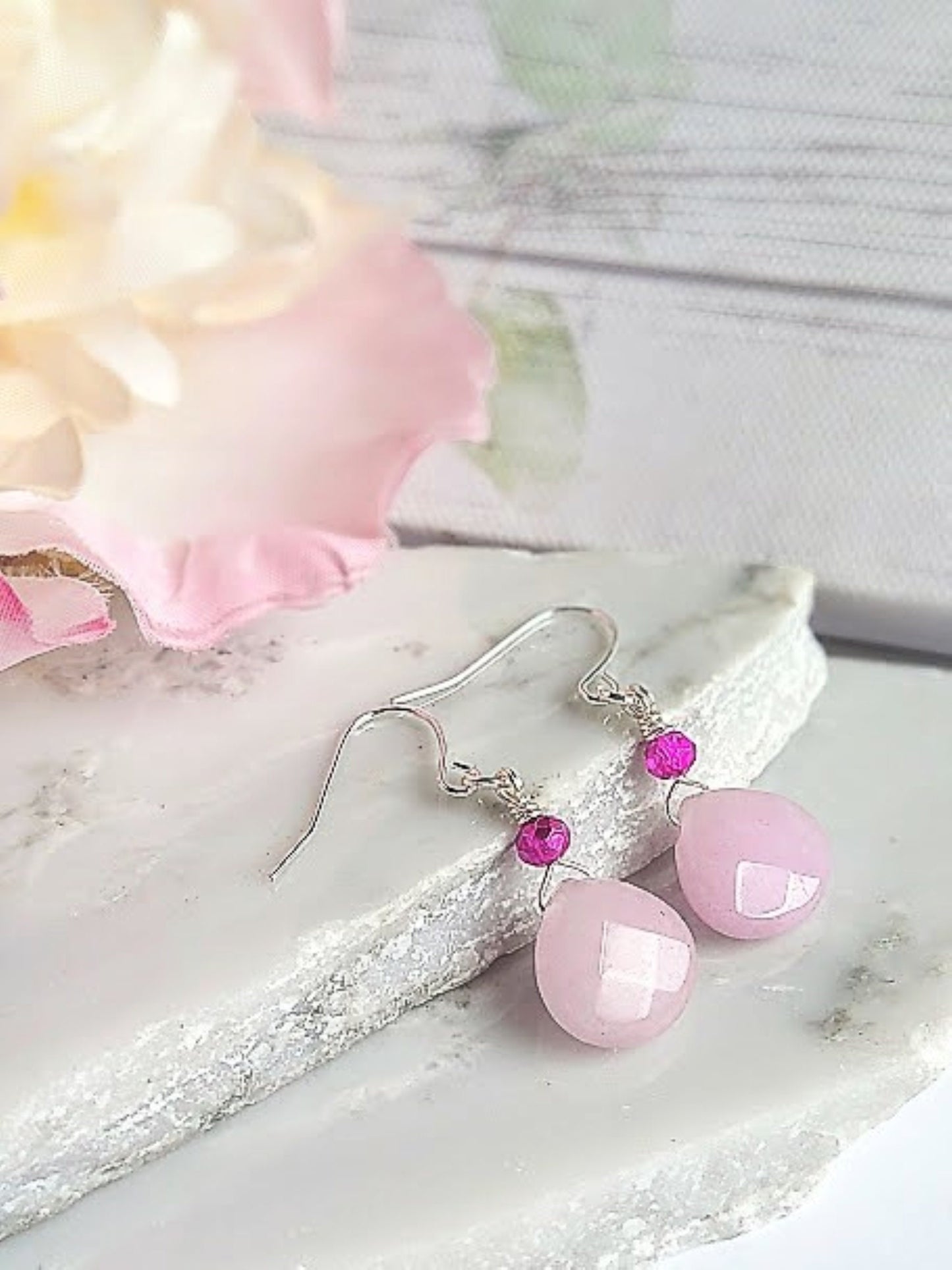 Pink Opal Teardrop Earrings: Sterling Silver Dangle Gemstone
