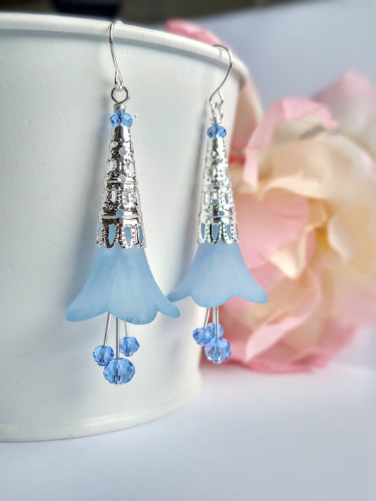 Blue Flower Earrings Floral Earrings Floral Jewelry Bridal Earrings Gift For Her Handmade Blue Dangle Earrings Gift For Nature Lover