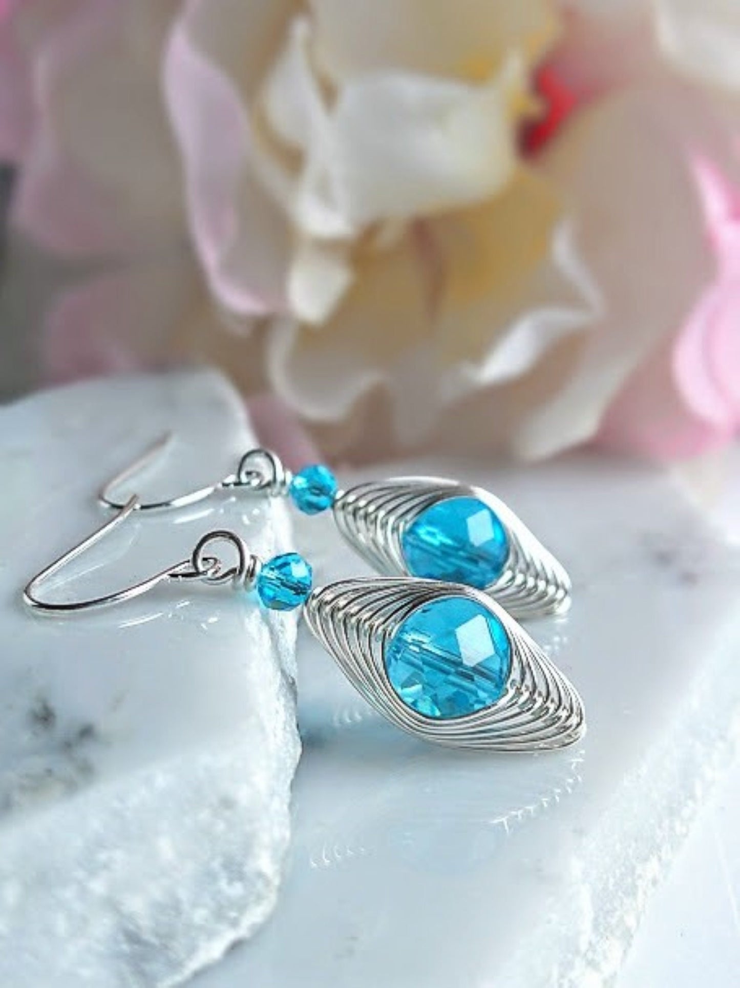 Sterling Silver Wire Wrapped Crystal Dangle Earrings