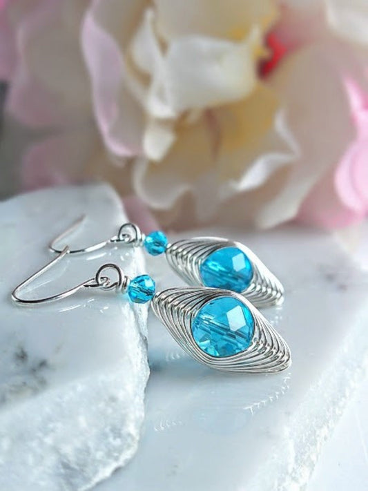 Sterling Silver Wire Wrapped Crystal Dangle Earrings