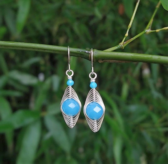 Sterling Silver Wire Wrapped Crystal Dangle Earrings