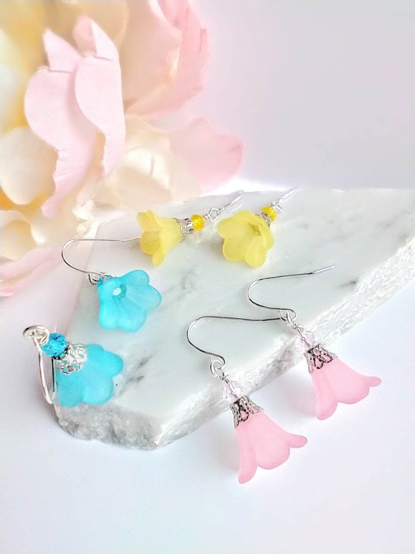 Dainty Flower Earrings Floral Fashion Bridal Bridesmaid Gift For Her Floral Dangle Earrings Flower Jewelry Christmas Gift Drop Earrings