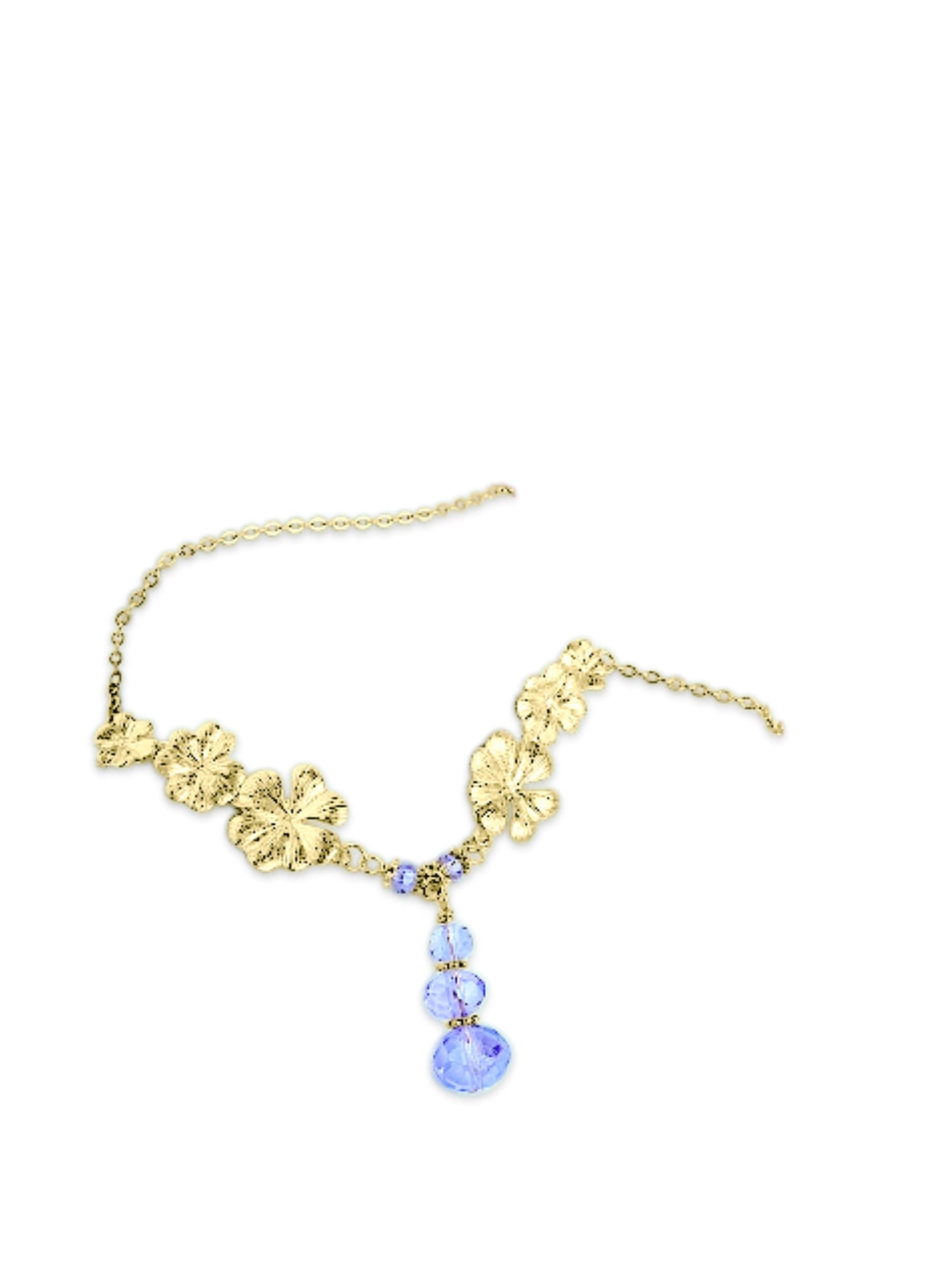 Gold Plumeria Flower Necklace with Amethyst Gemstone Crystals