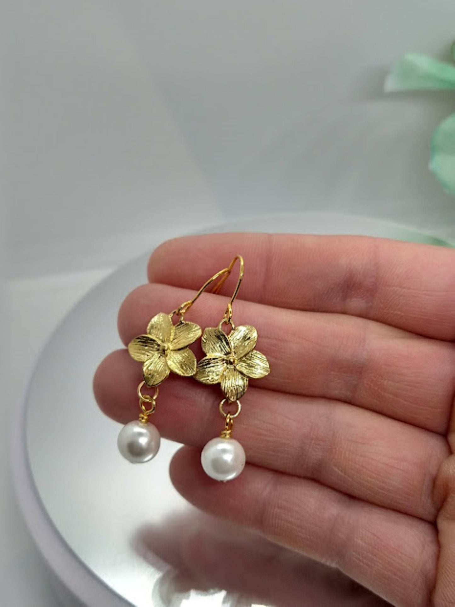 Flower Earrings 24kt Gold Floral Drops Dainty Earrings Minimalist Jewelry Bad Apple Designs Gift For Her Handmade Dangle Earrings