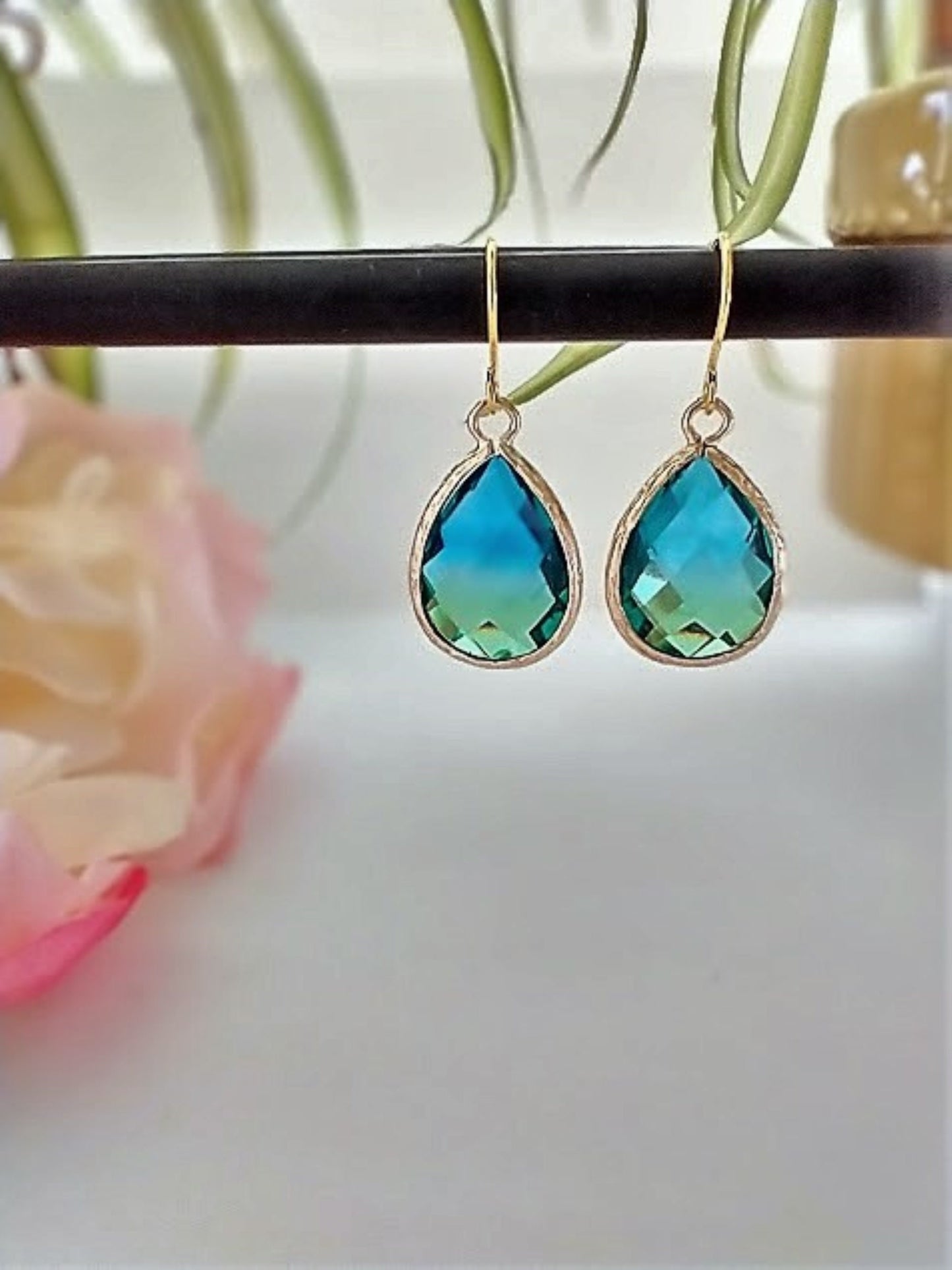 24kt. Gold Dangle Earrings Minimalist Drop Earrings Teardrop Dangles Dainty Jewelry