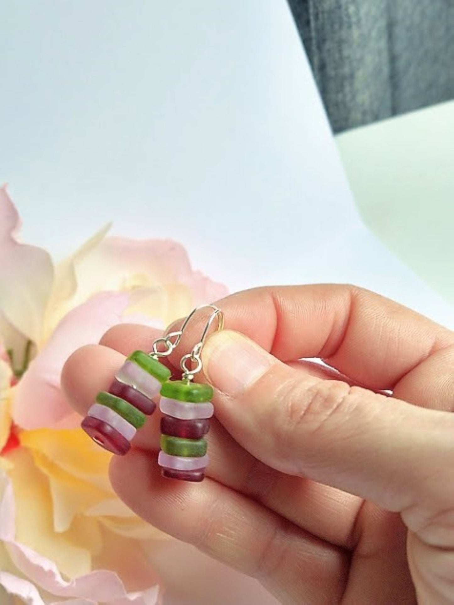 Sea Glass Dangle Earrings: Sterling Silver, Beachy Jewelry