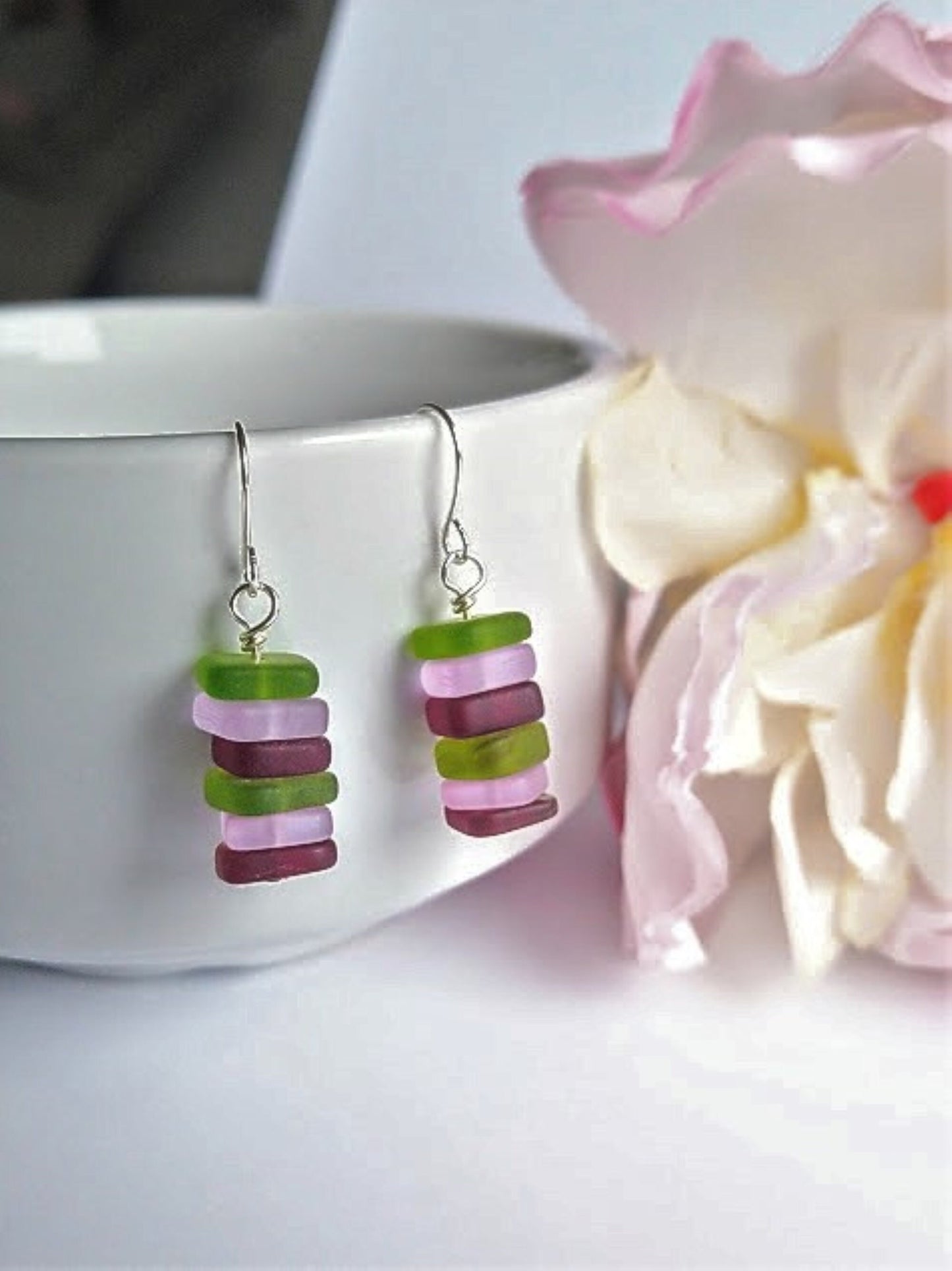 Sea Glass Dangle Earrings: Sterling Silver, Beachy Jewelry