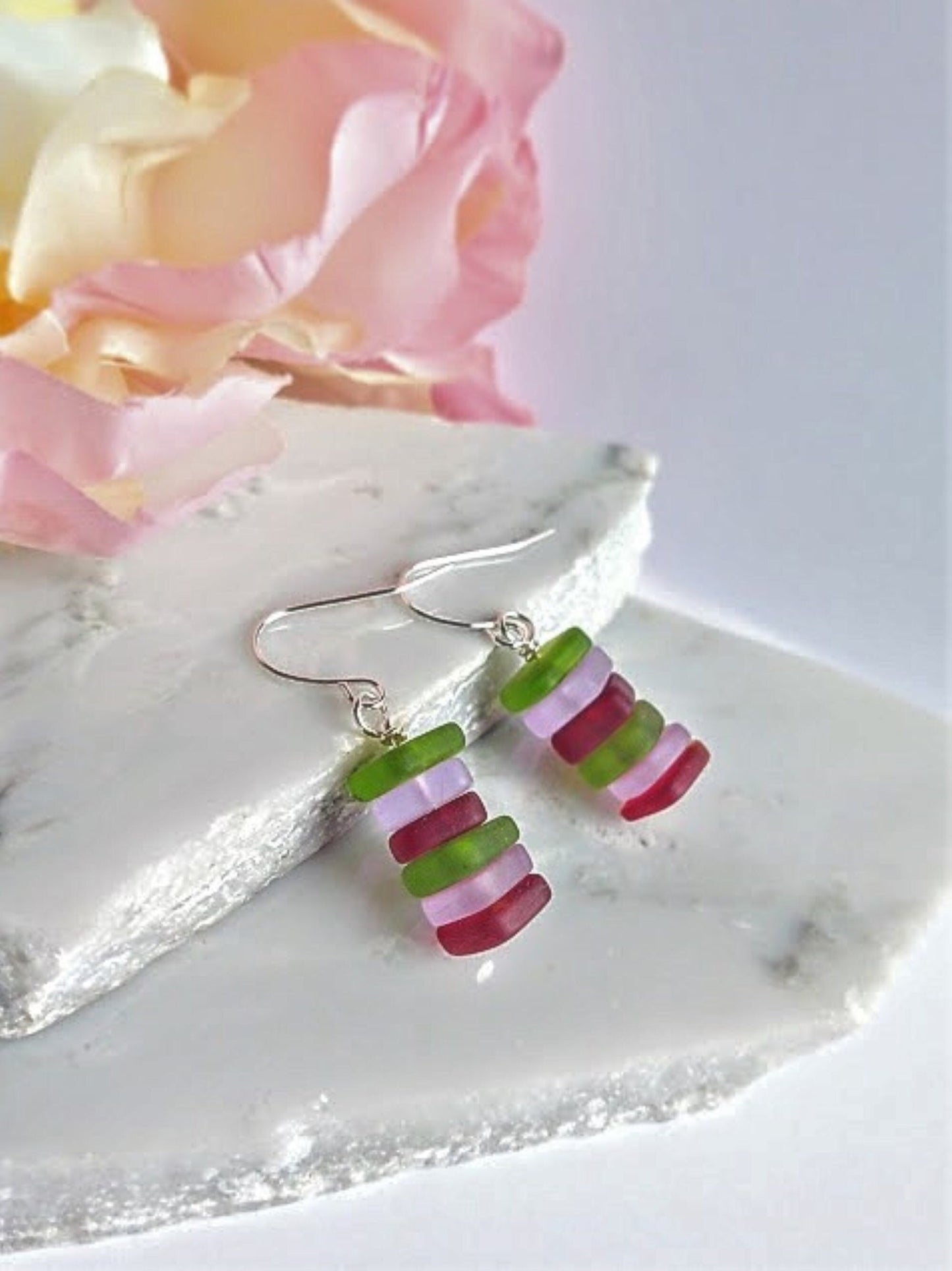 Sea Glass Dangle Earrings: Sterling Silver, Beachy Jewelry