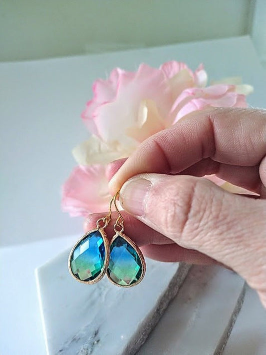 24kt. Gold Dangle Earrings Minimalist Drop Earrings Teardrop Dangles Dainty Jewelry